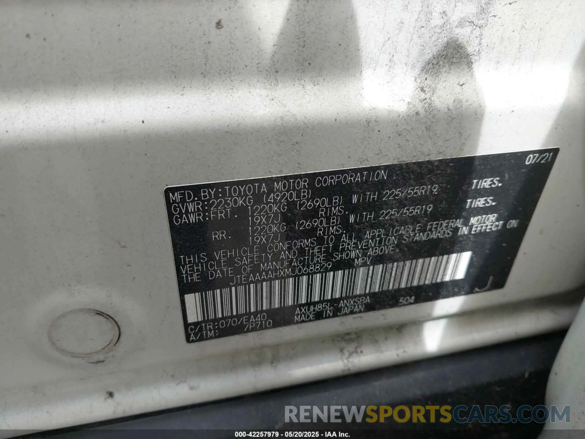 9 fotografías del automóvil dañado JTEAAAAHXMJ068829 TOYOTA VENZA 2021