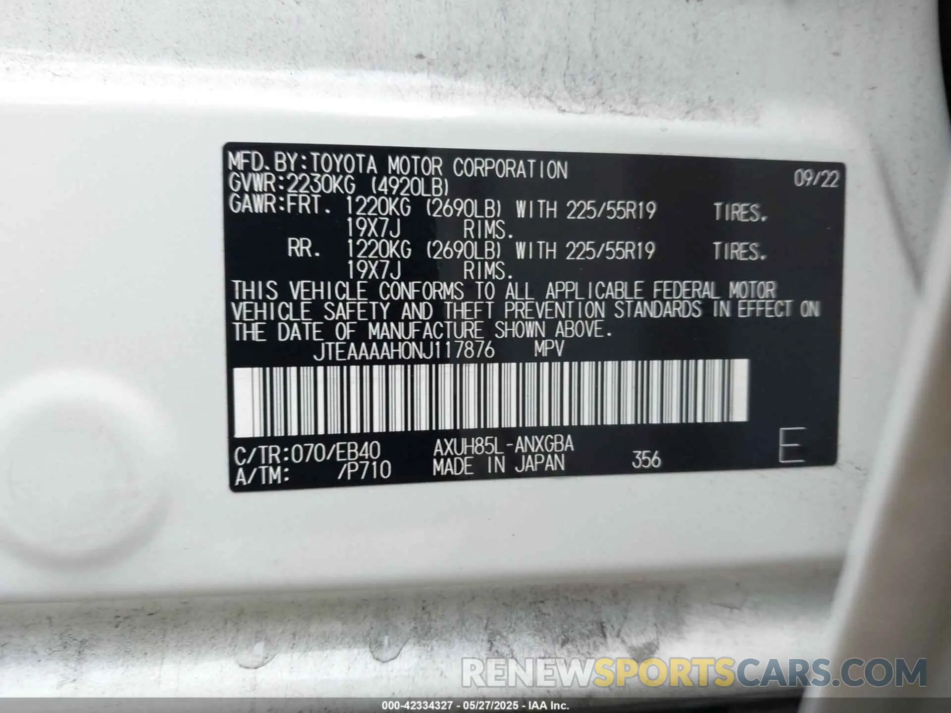 9 fotografías del automóvil dañado JTEAAAAH0NJ117876 TOYOTA VENZA 2022