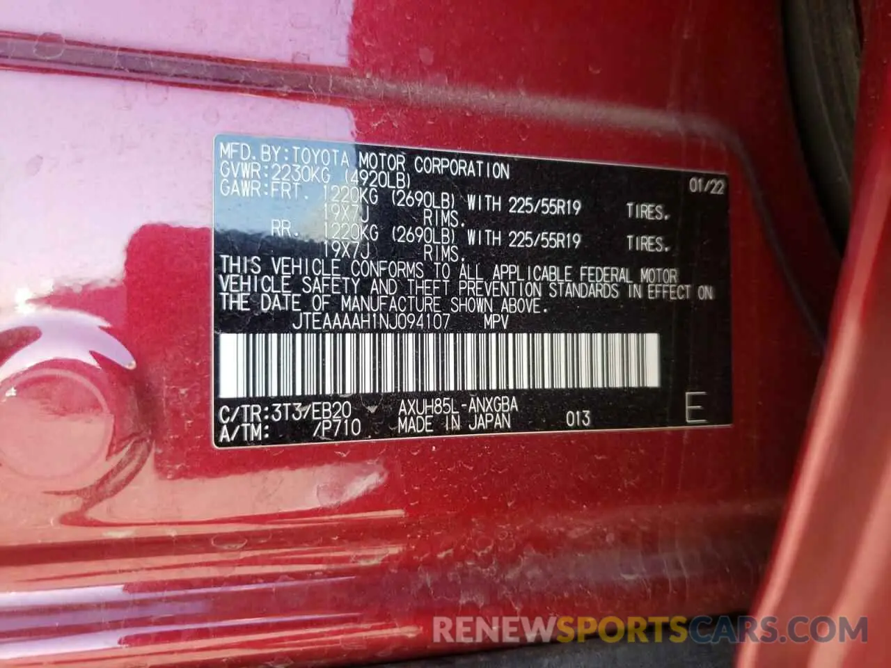 13 fotografías del automóvil dañado JTEAAAAH1NJ094107 TOYOTA VENZA 2022