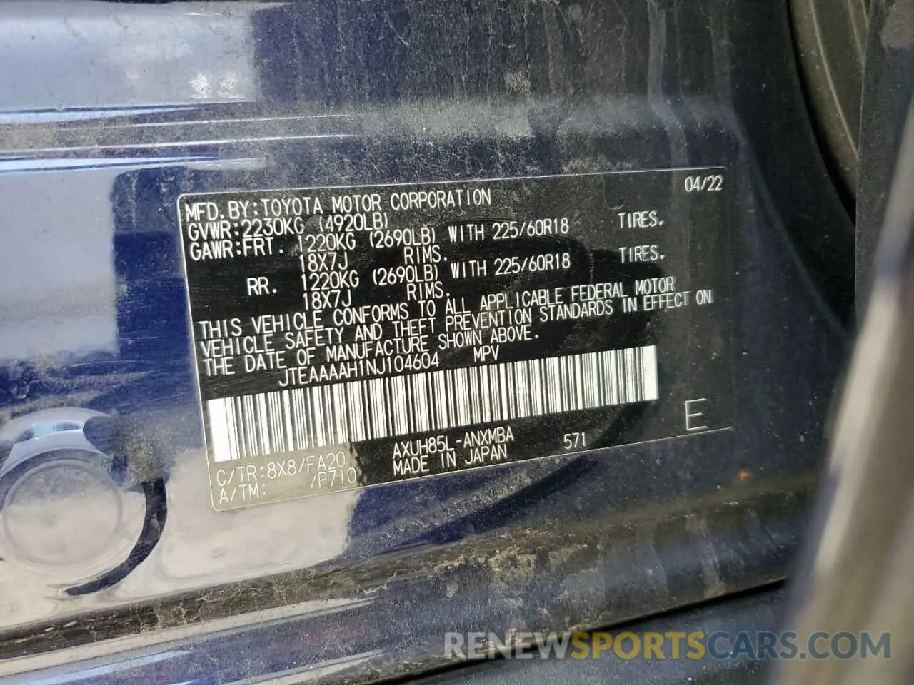 14 fotografías del automóvil dañado JTEAAAAH1NJ104604 TOYOTA VENZA 2022