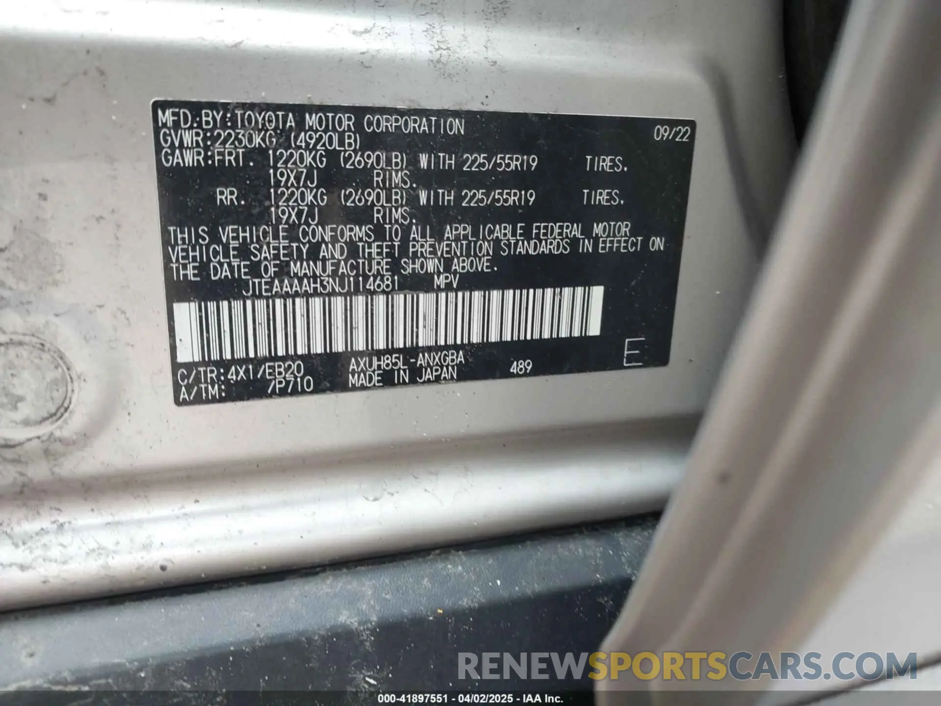 9 fotografías del automóvil dañado JTEAAAAH3NJ114681 TOYOTA VENZA 2022