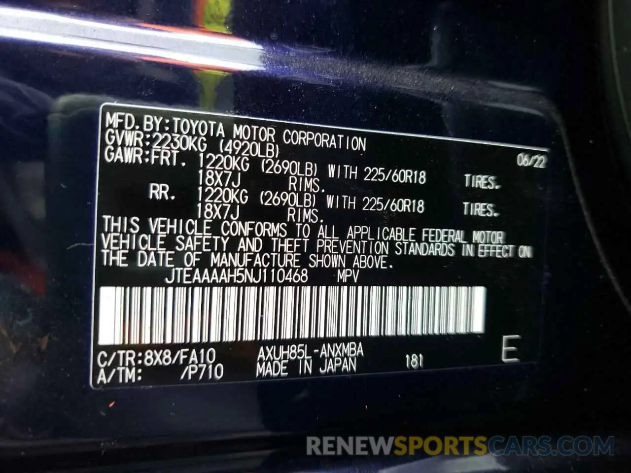 13 fotografías del automóvil dañado JTEAAAAH5NJ110468 TOYOTA VENZA 2022
