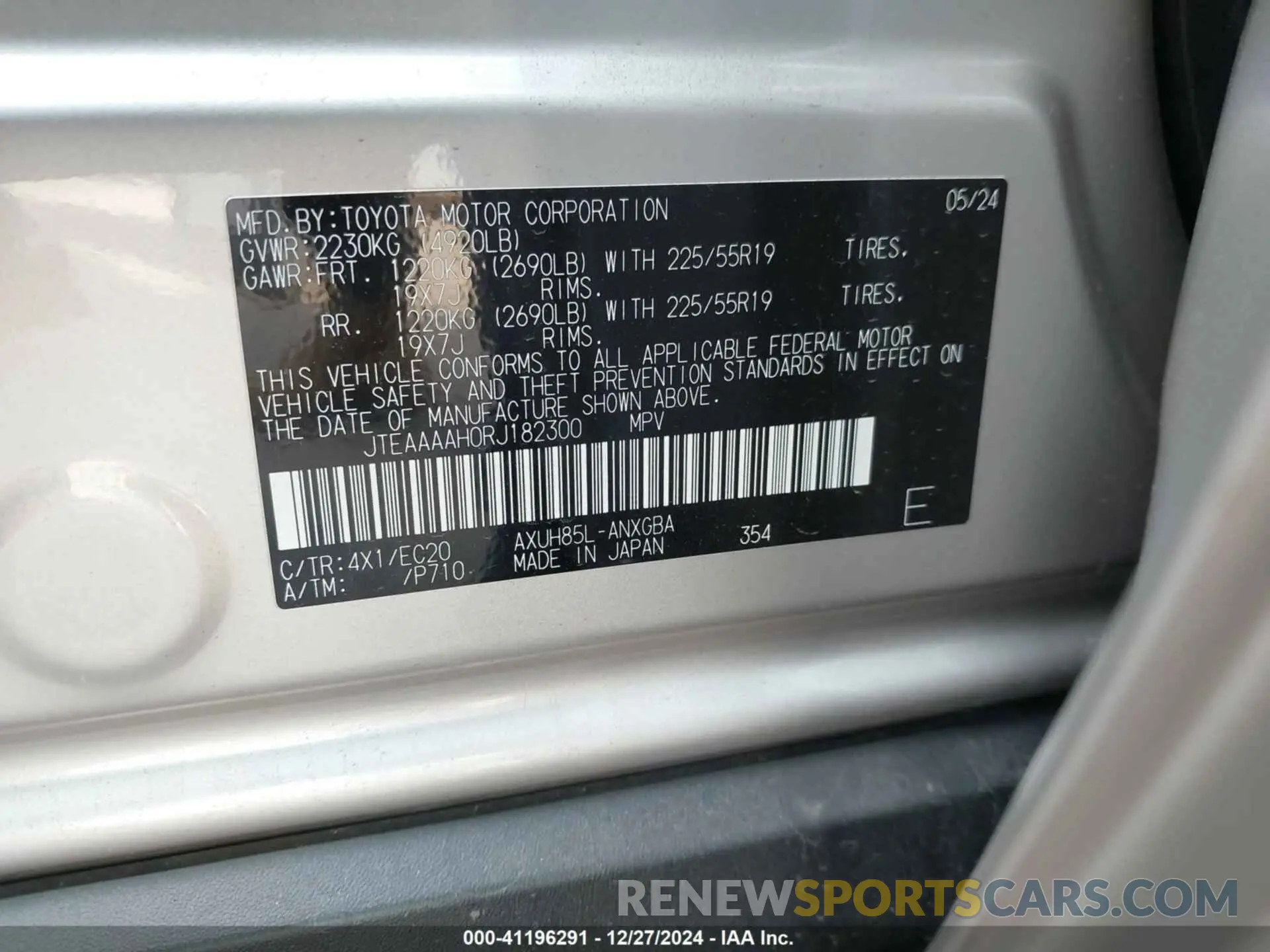 9 fotografías del automóvil dañado JTEAAAAH0RJ182300 TOYOTA VENZA 2024