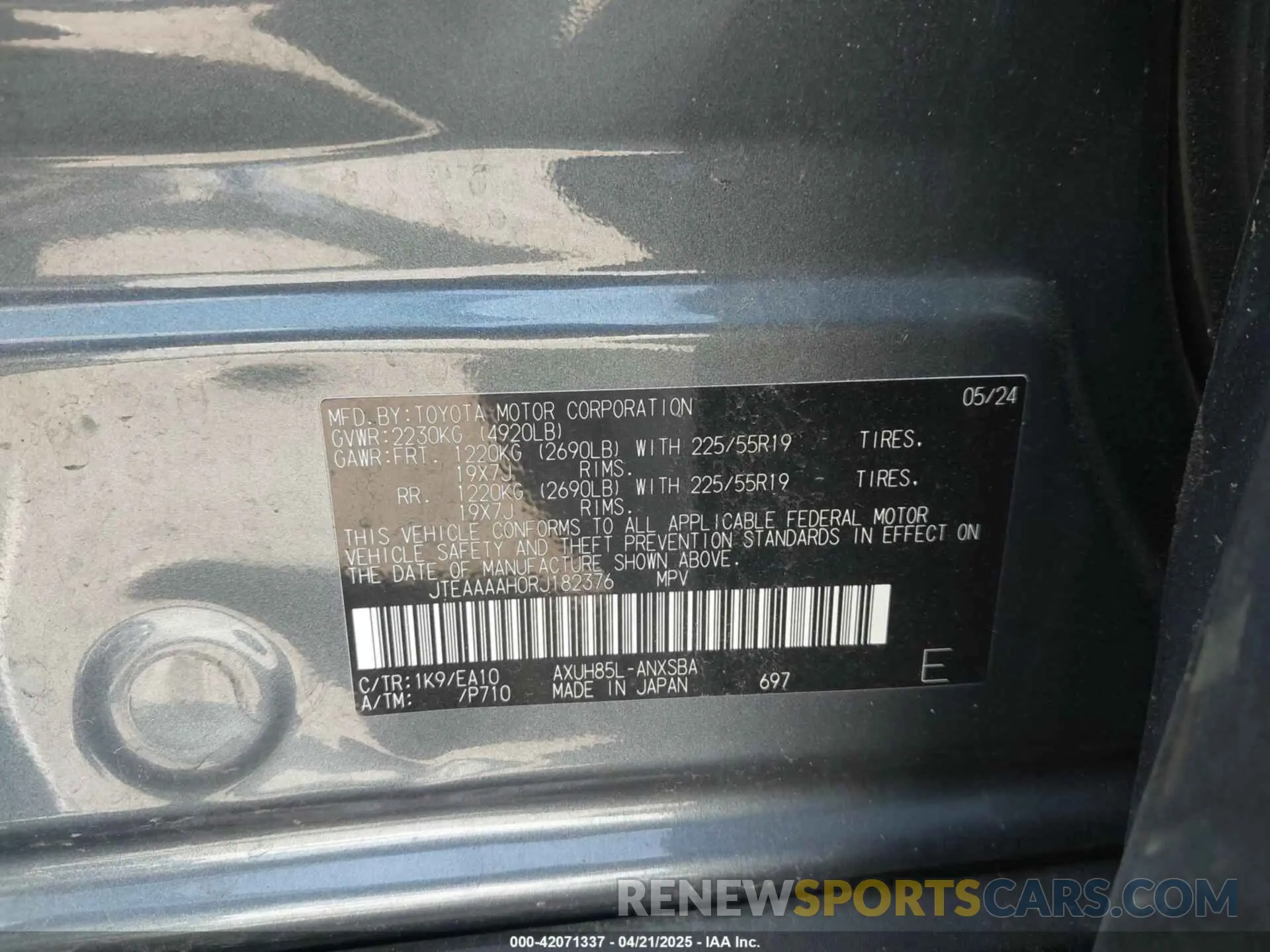 9 fotografías del automóvil dañado JTEAAAAH0RJ182376 TOYOTA VENZA 2024