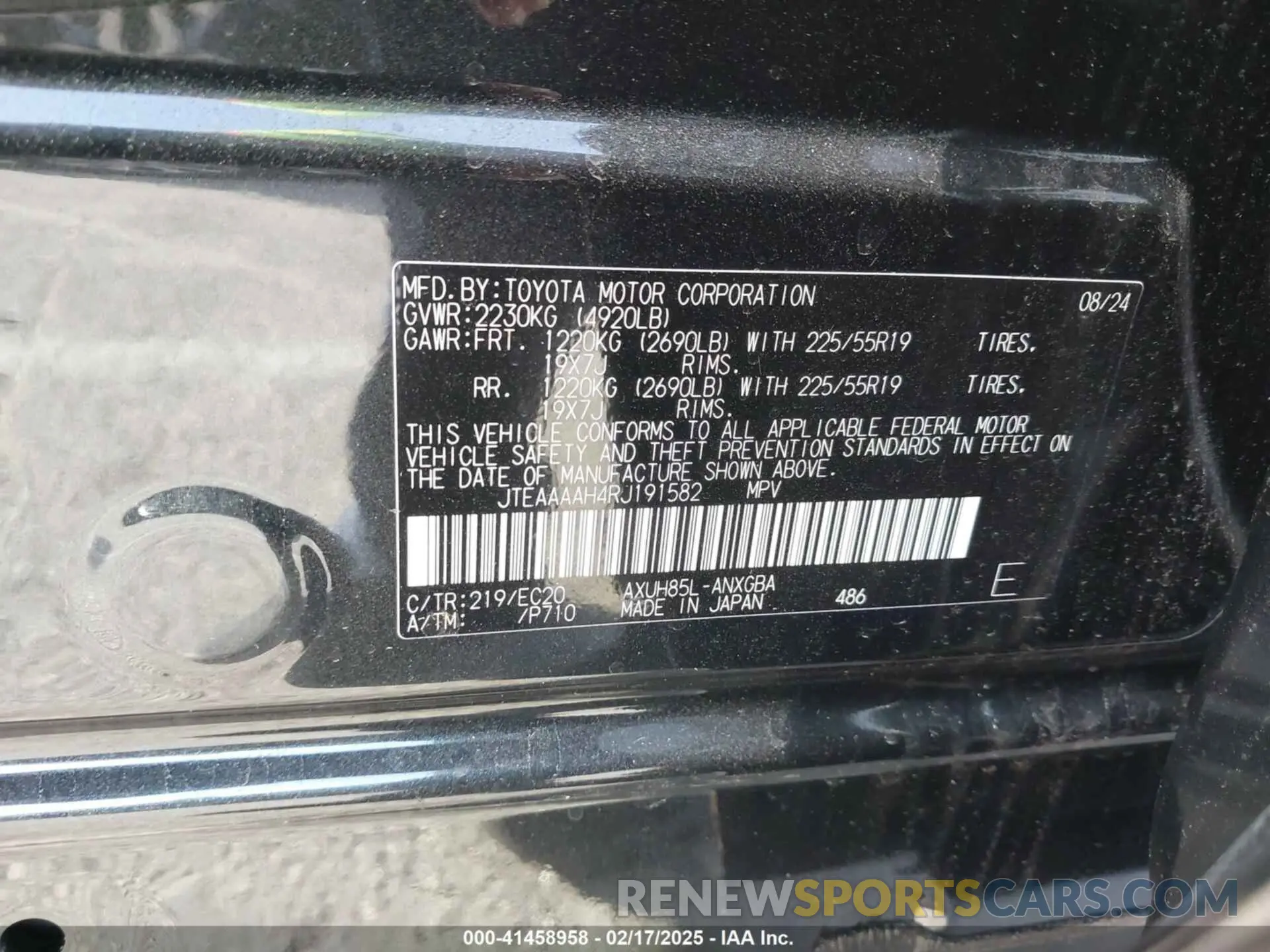 9 fotografías del automóvil dañado JTEAAAAH4RJ191582 TOYOTA VENZA 2024