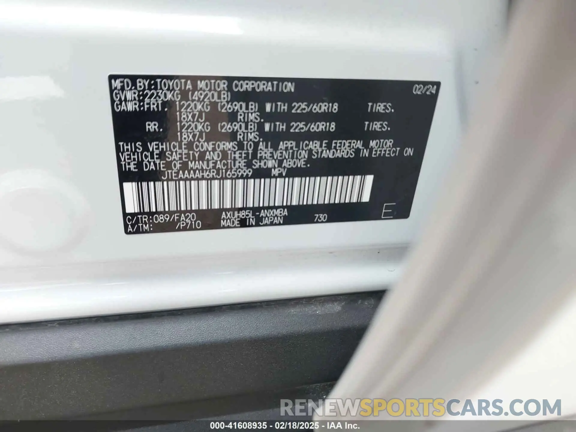 9 fotografías del automóvil dañado JTEAAAAH6RJ165999 TOYOTA VENZA 2024