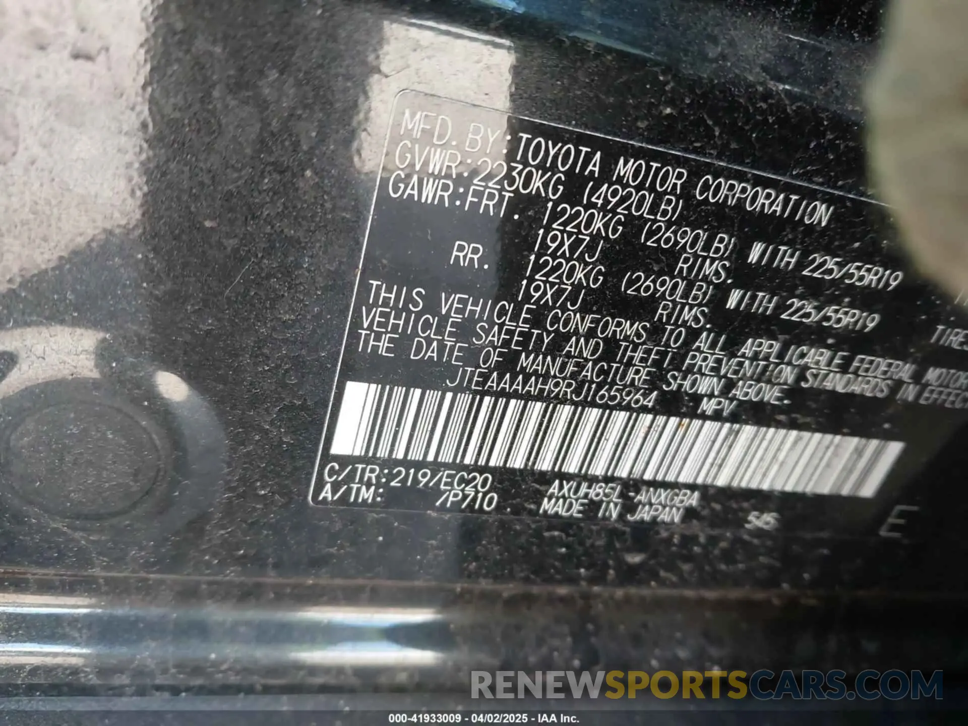 9 fotografías del automóvil dañado JTEAAAAH9RJ165964 TOYOTA VENZA 2024