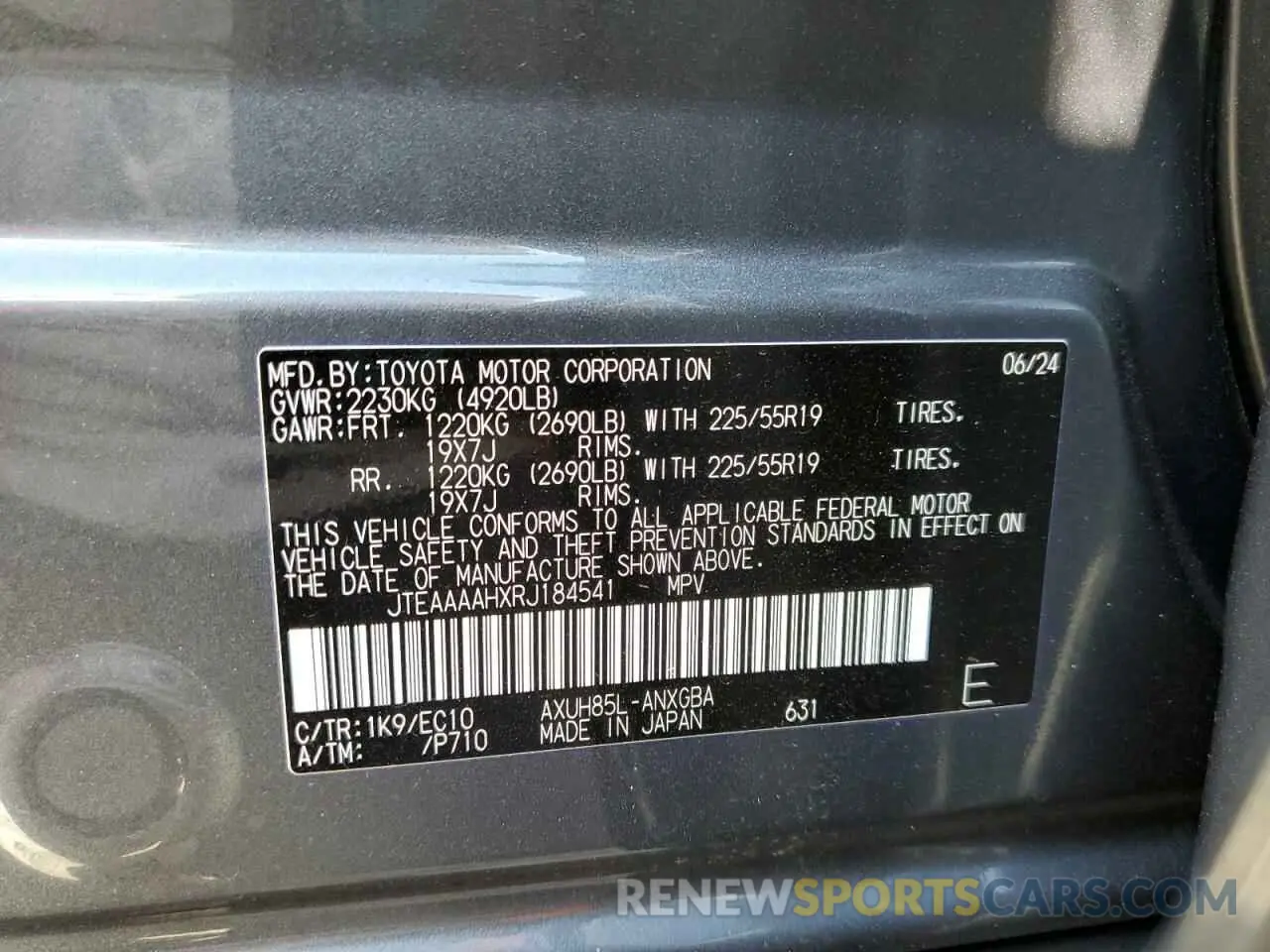 13 fotografías del automóvil dañado JTEAAAAHXRJ184541 TOYOTA VENZA 2024