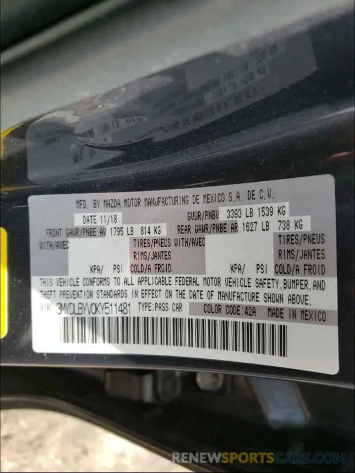 10 fotografías del automóvil dañado 3MYDLBYV0KY511481 TOYOTA YARIS 2019