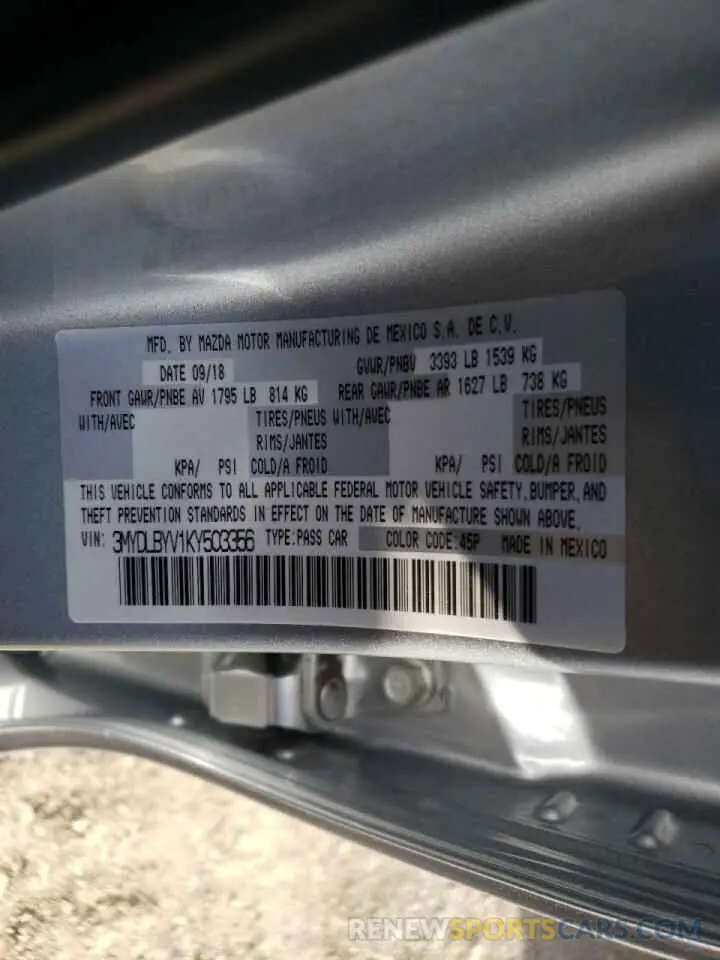 10 fotografías del automóvil dañado 3MYDLBYV1KY503356 TOYOTA YARIS 2019