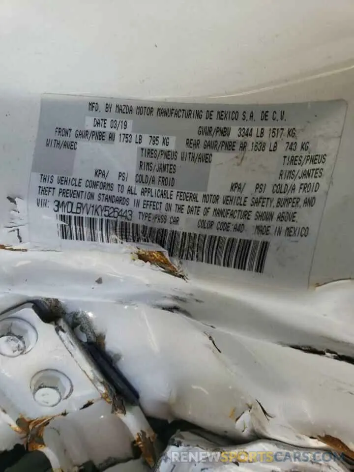 10 fotografías del automóvil dañado 3MYDLBYV1KY526443 TOYOTA YARIS 2019