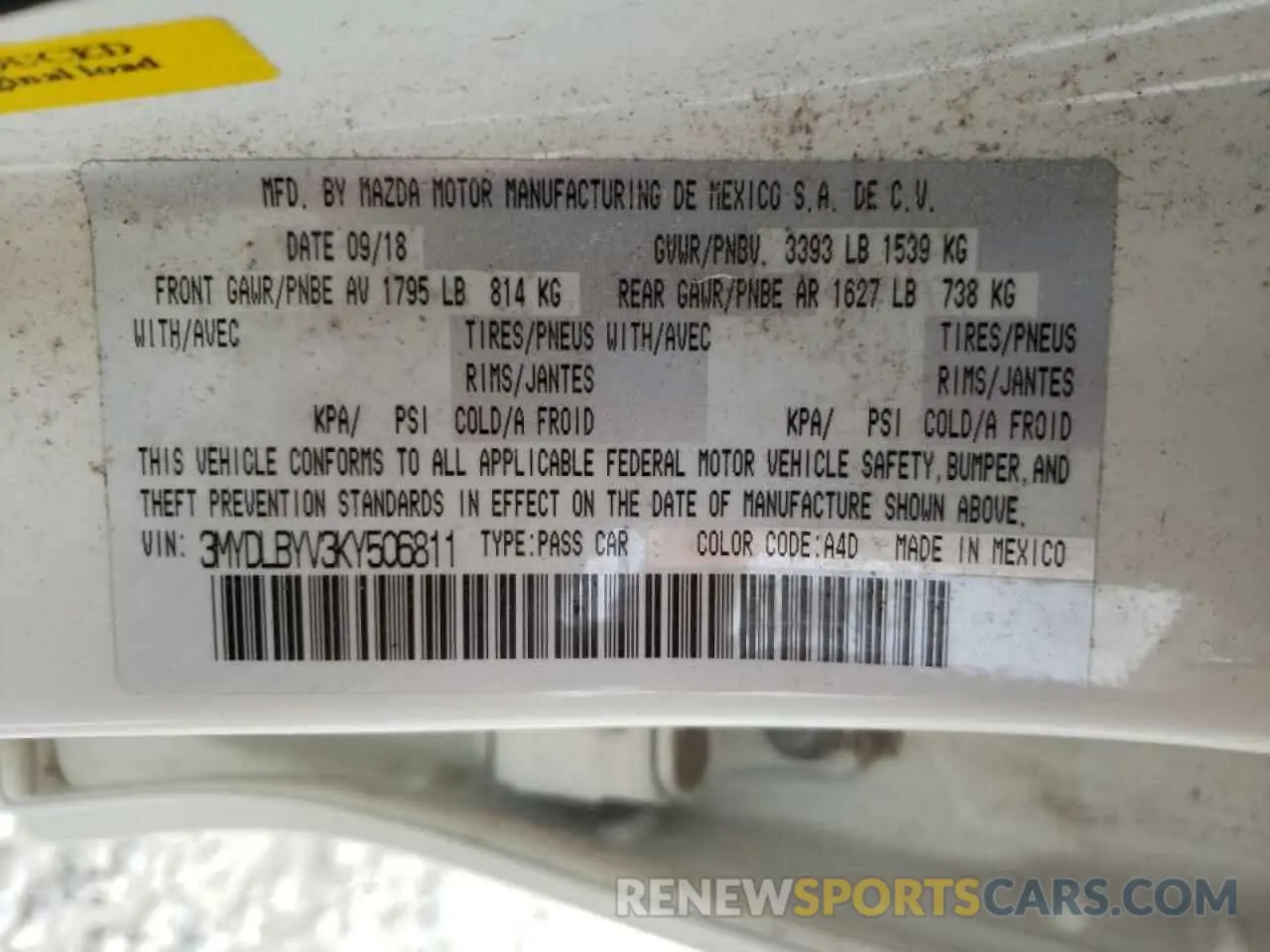 10 fotografías del automóvil dañado 3MYDLBYV3KY506811 TOYOTA YARIS 2019