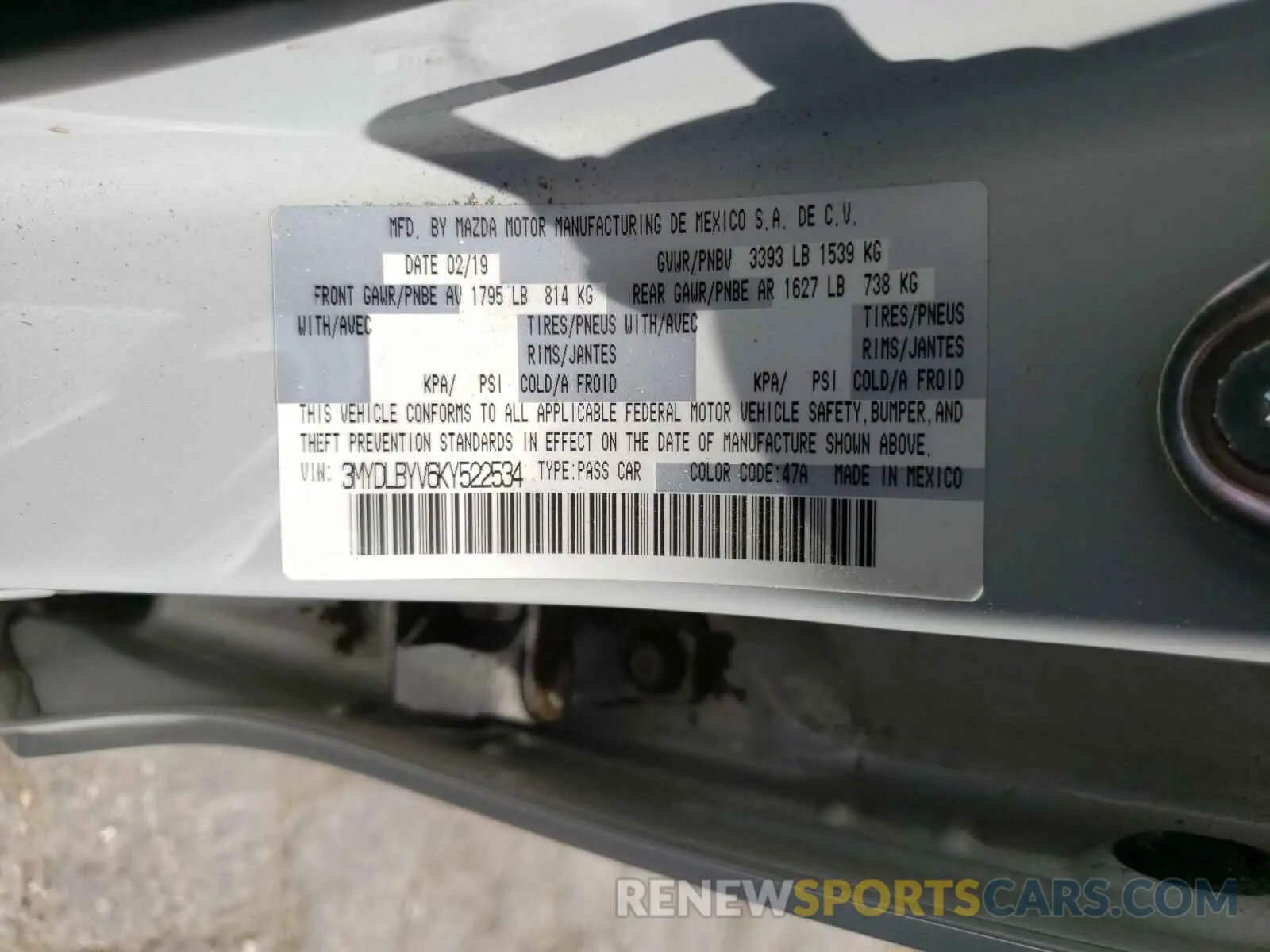 10 fotografías del automóvil dañado 3MYDLBYV6KY522534 TOYOTA YARIS 2019