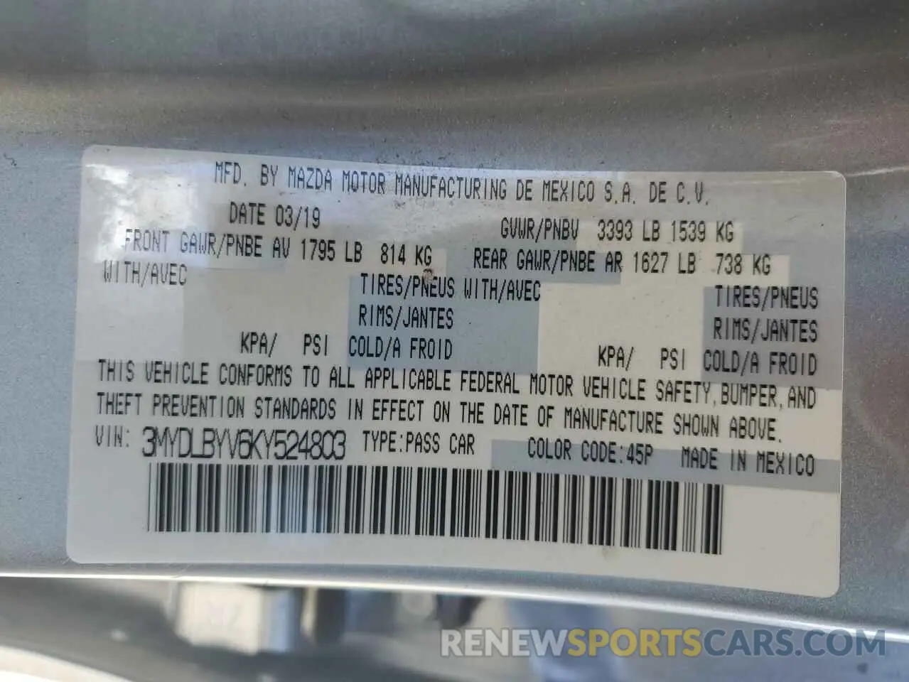 14 fotografías del automóvil dañado 3MYDLBYV6KY524803 TOYOTA YARIS 2019