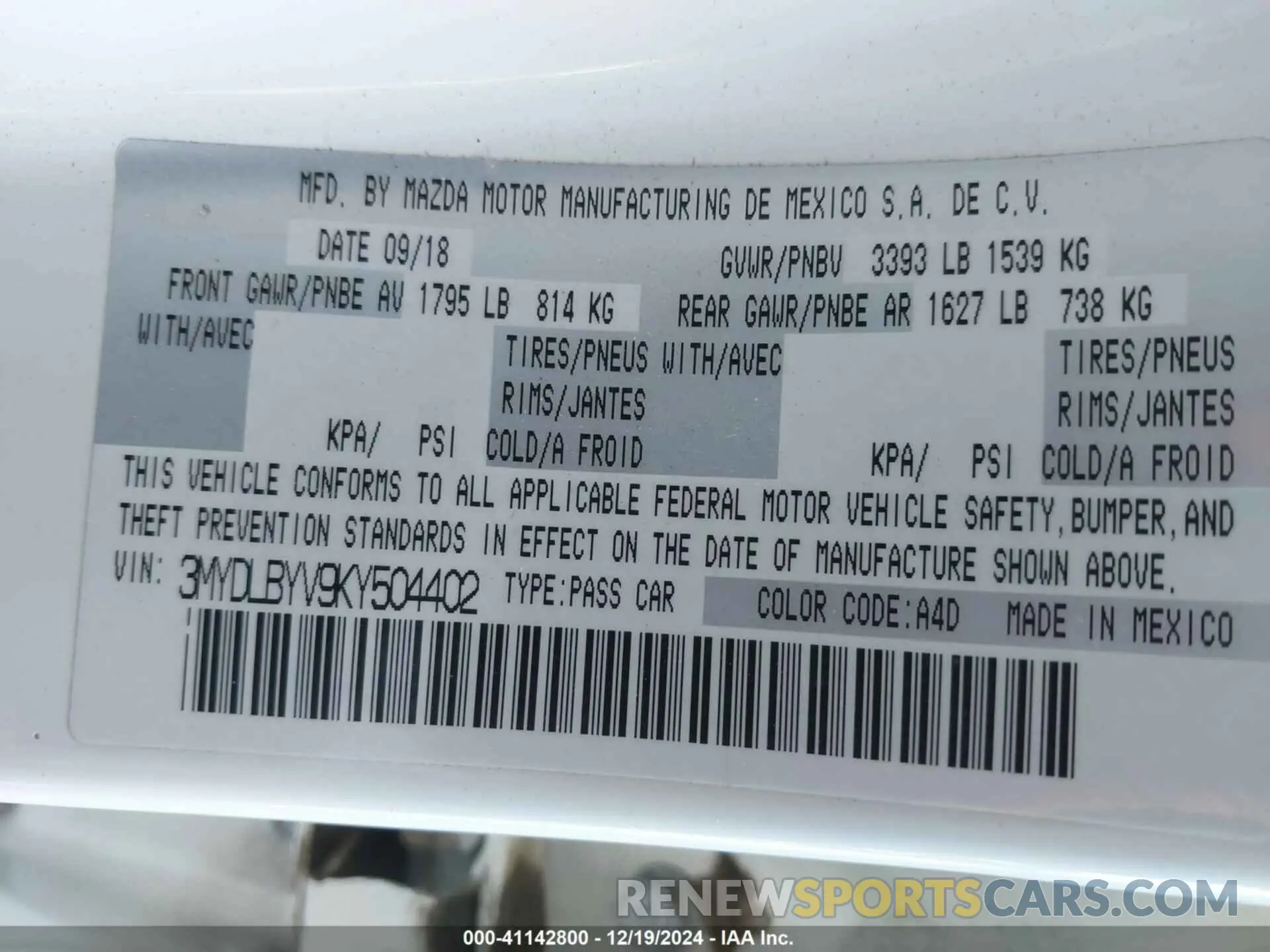 9 fotografías del automóvil dañado 3MYDLBYV9KY504402 TOYOTA YARIS 2019