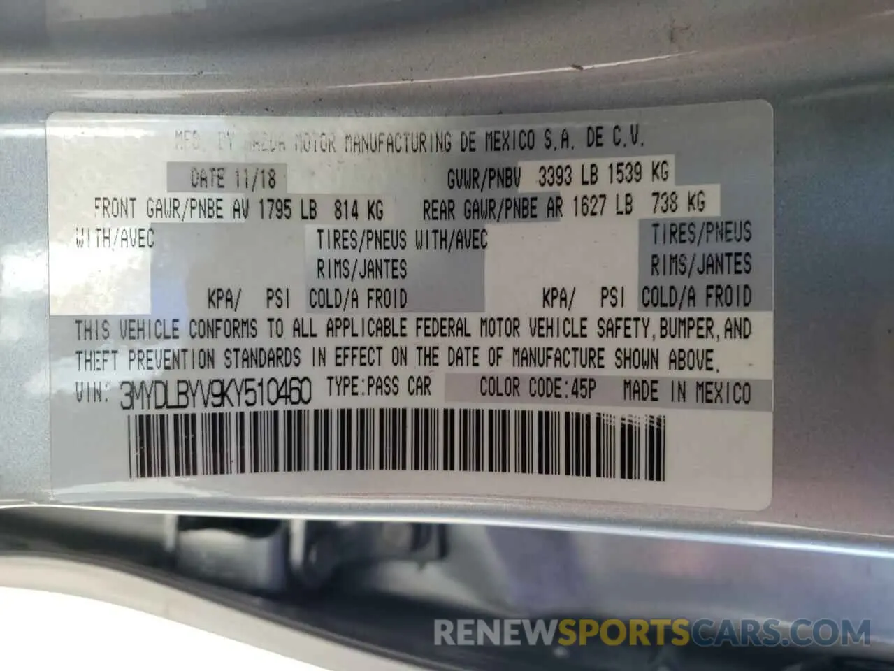 10 fotografías del automóvil dañado 3MYDLBYV9KY510460 TOYOTA YARIS 2019