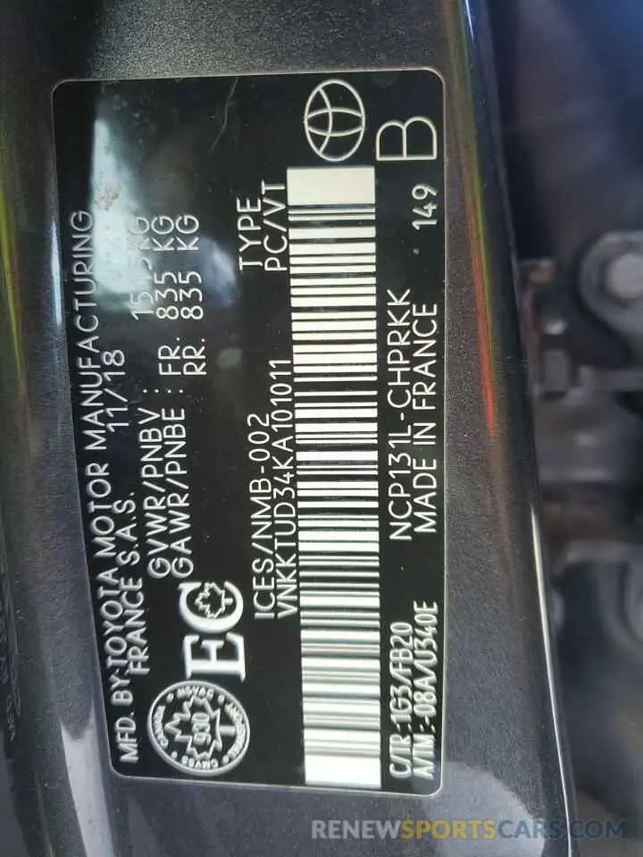 12 fotografías del automóvil dañado VNKKTUD34KA101011 TOYOTA YARIS 2019