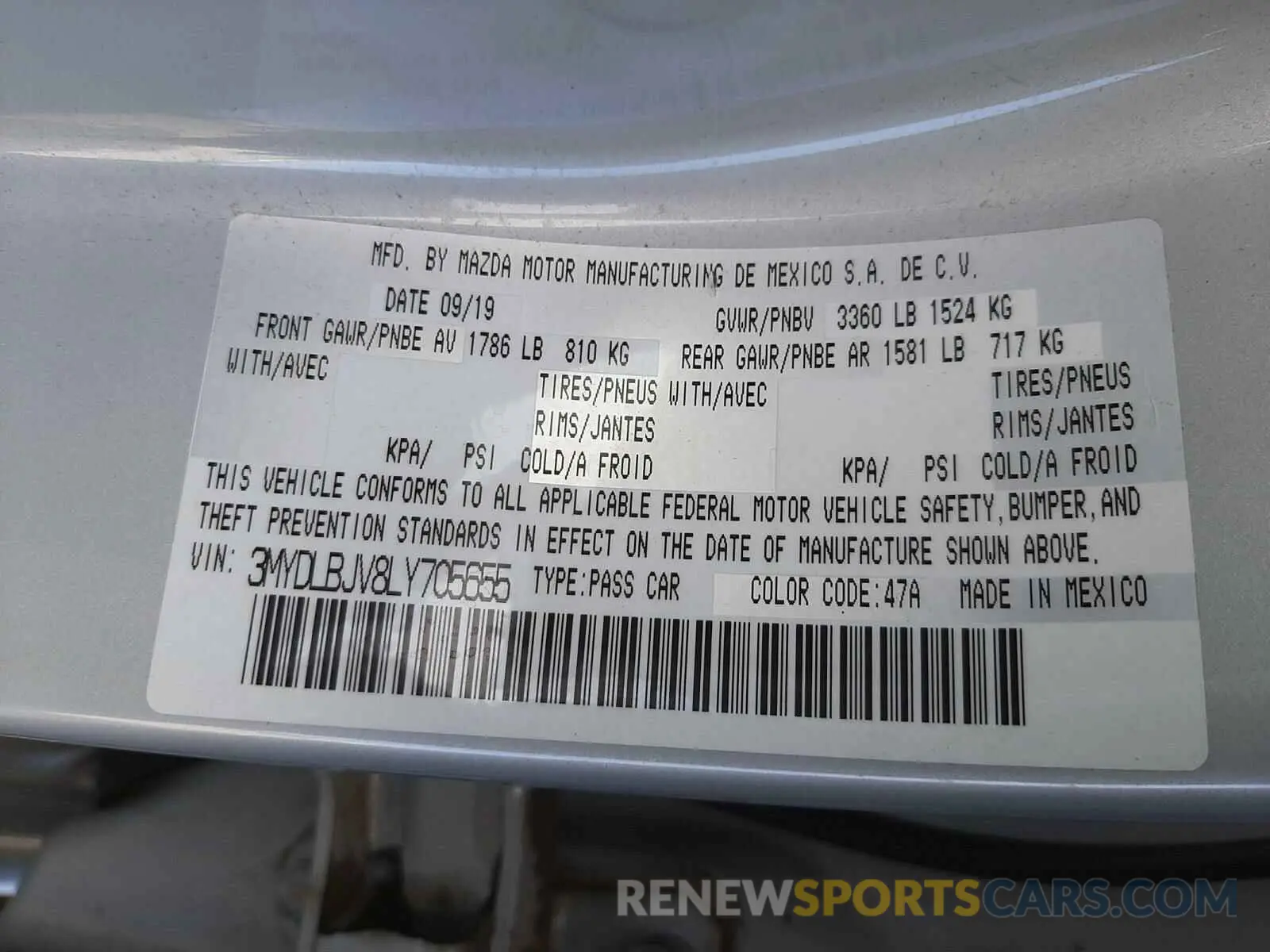 10 fotografías del automóvil dañado 3MYDLBJV8LY705655 TOYOTA YARIS 2020