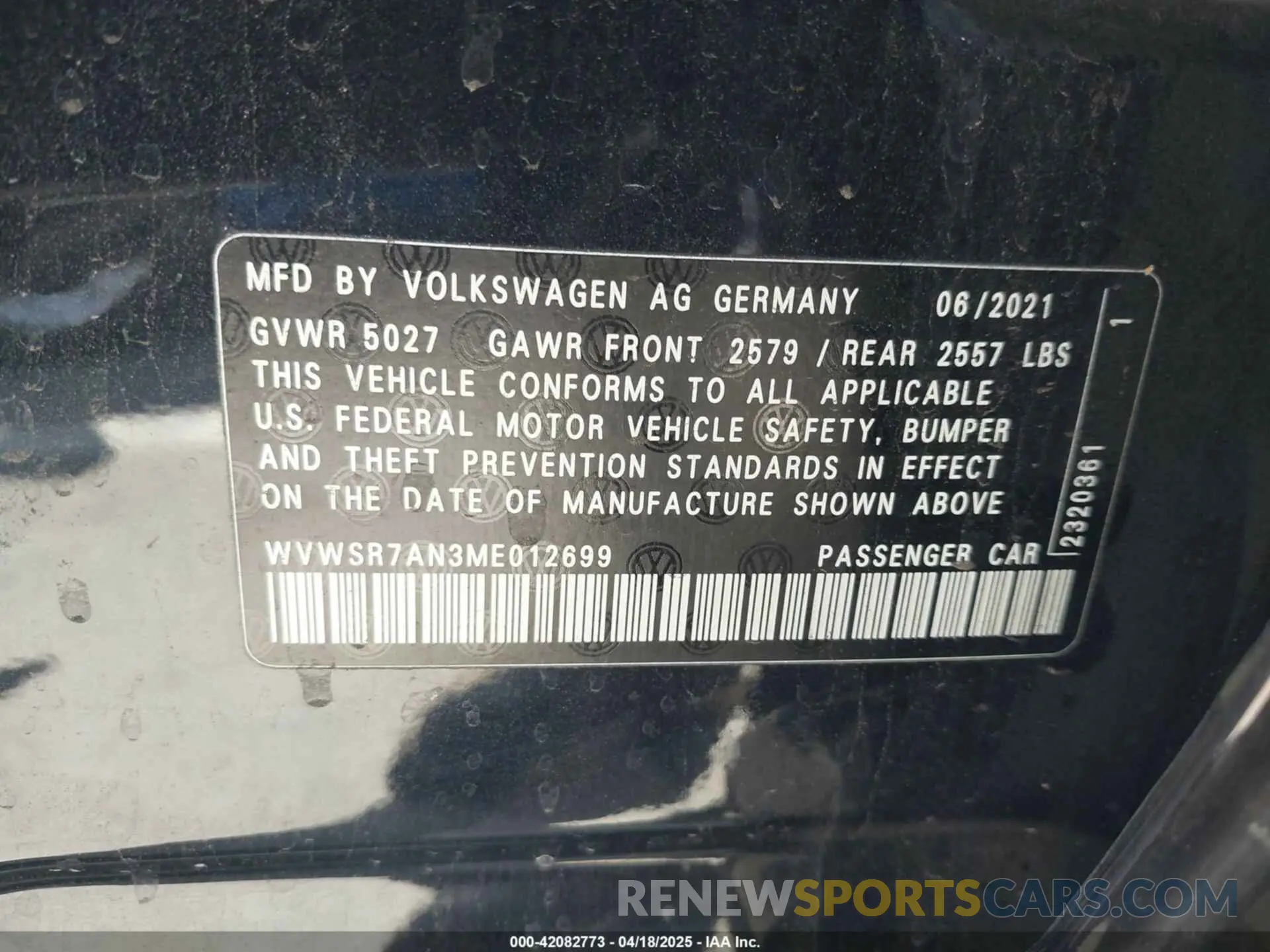 9 fotografías del automóvil dañado WVWSR7AN3ME012699 VOLKSWAGEN ARTEON 2021