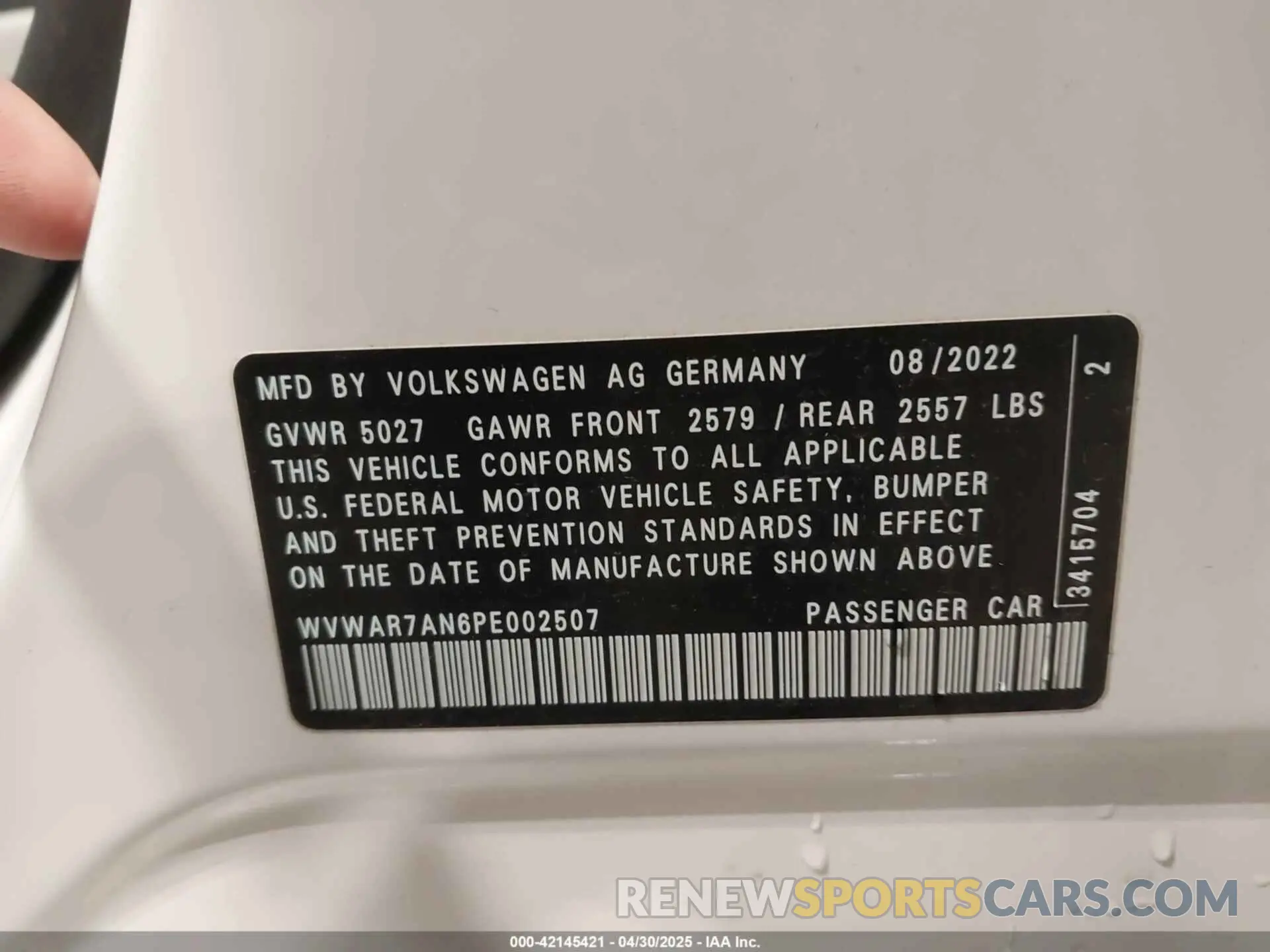 9 fotografías del automóvil dañado WVWAR7AN6PE002507 VOLKSWAGEN ARTEON 2023
