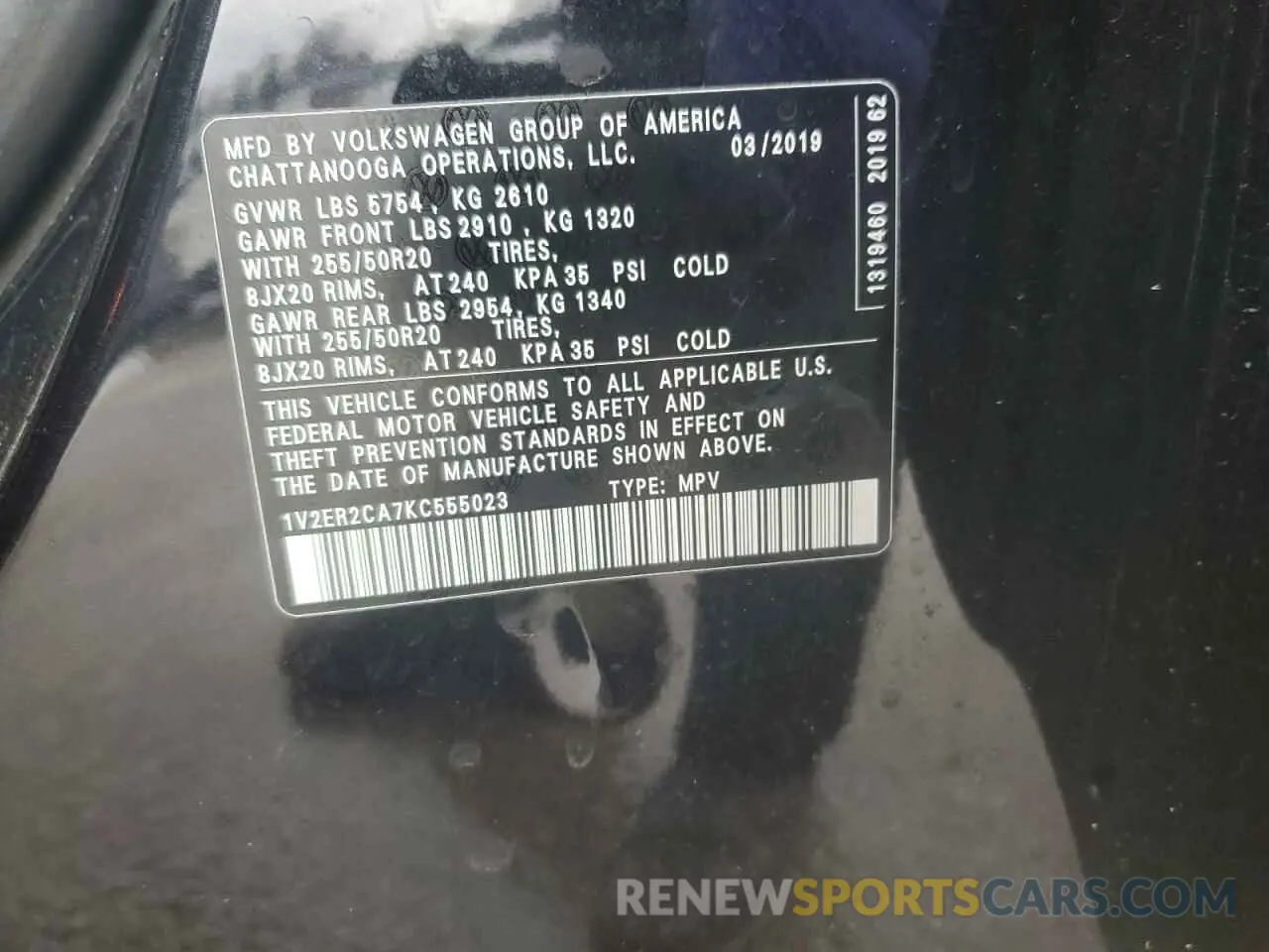 13 fotografías del automóvil dañado 1V2ER2CA7KC555023 VOLKSWAGEN ATLAS 2019
