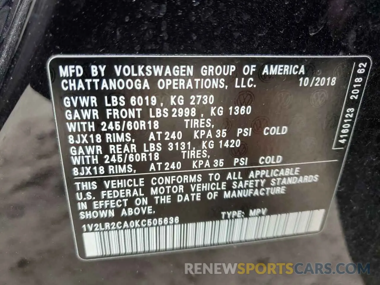 13 fotografías del automóvil dañado 1V2LR2CA0KC505636 VOLKSWAGEN ATLAS 2019