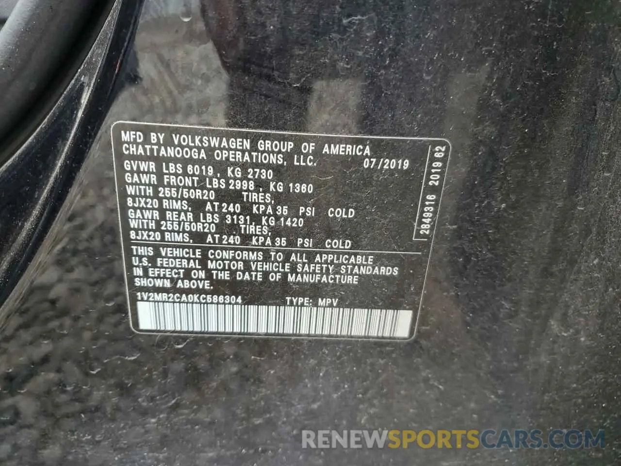 13 fotografías del automóvil dañado 1V2MR2CA0KC586304 VOLKSWAGEN ATLAS 2019