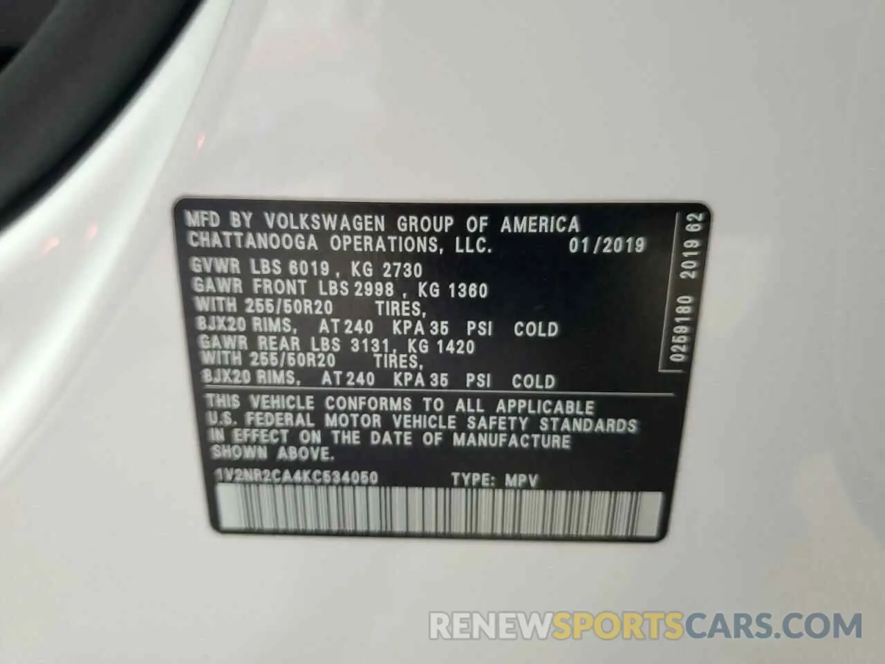 13 fotografías del automóvil dañado 1V2NR2CA4KC534050 VOLKSWAGEN ATLAS 2019