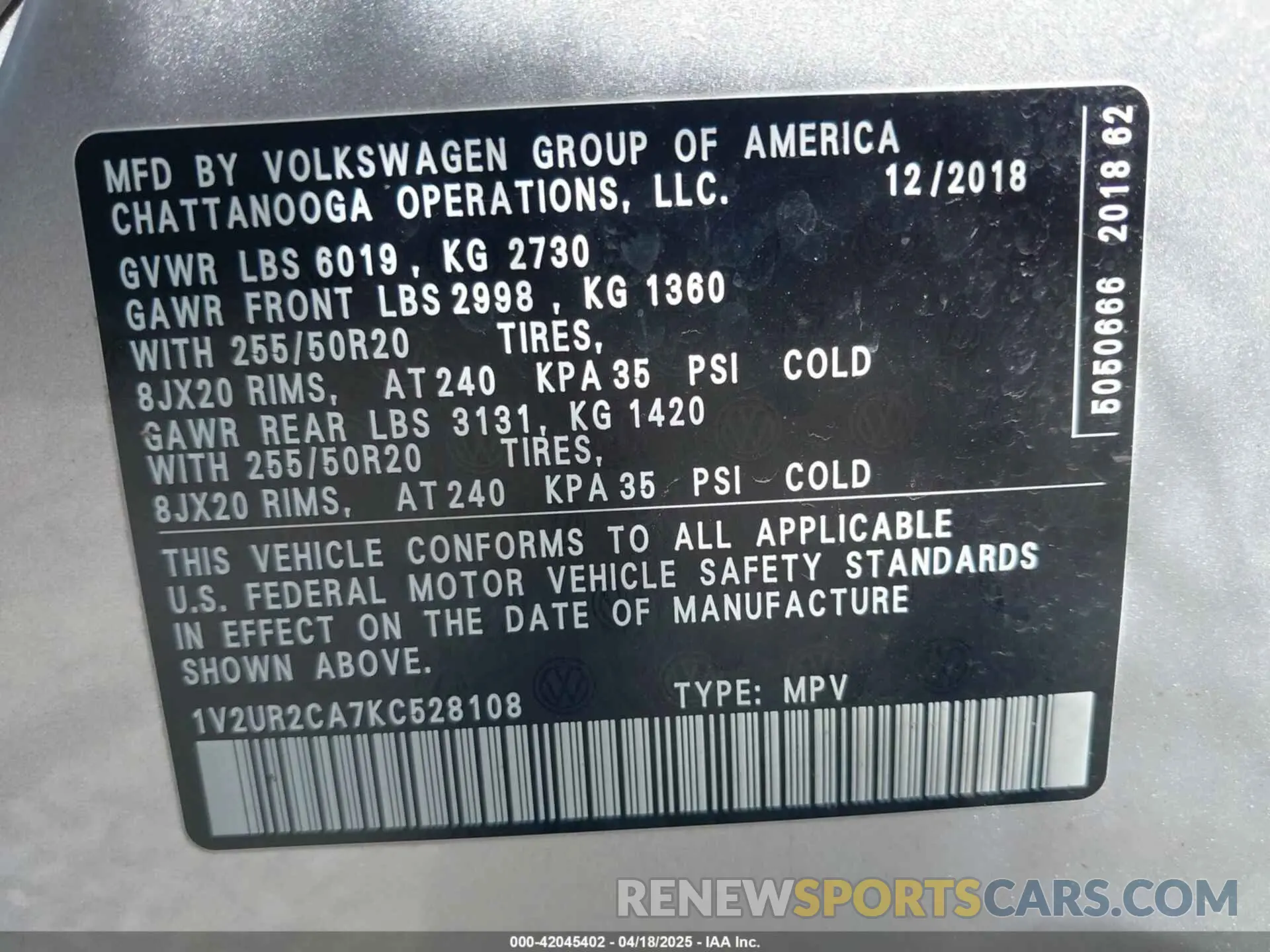 9 fotografías del automóvil dañado 1V2UR2CA7KC528108 VOLKSWAGEN ATLAS 2019