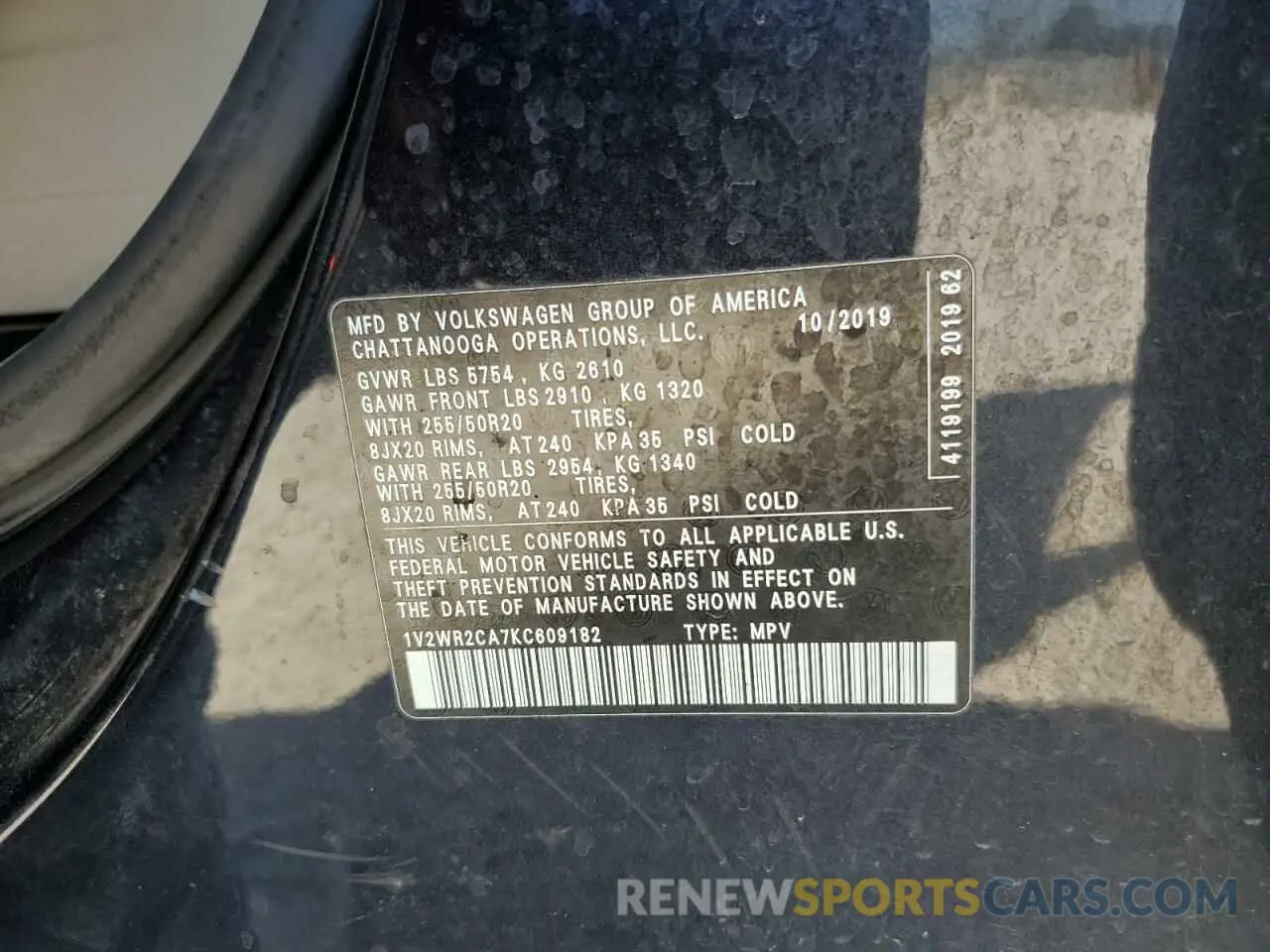 13 fotografías del automóvil dañado 1V2WR2CA7KC609182 VOLKSWAGEN ATLAS 2019