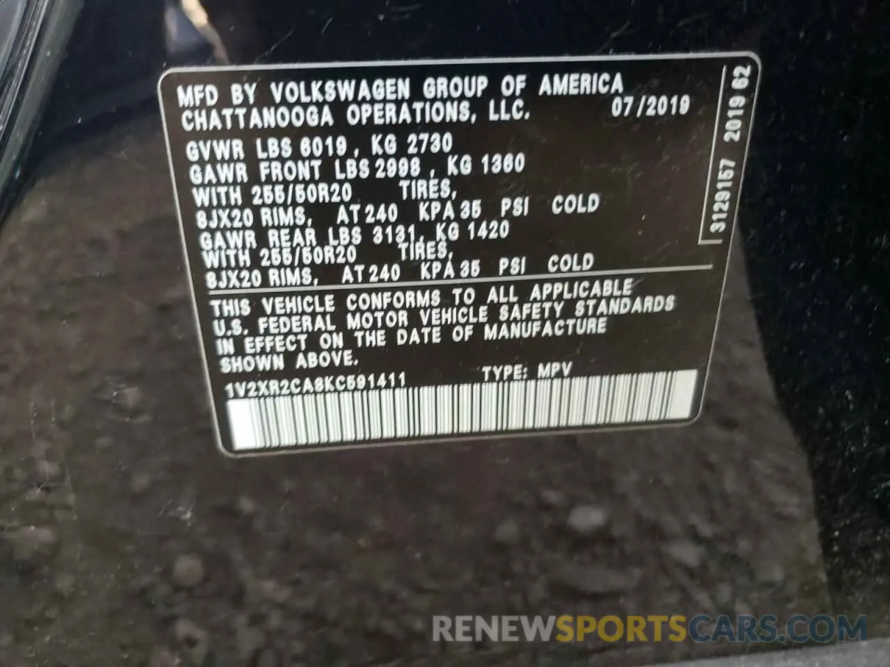 14 fotografías del automóvil dañado 1V2XR2CA8KC591411 VOLKSWAGEN ATLAS 2019