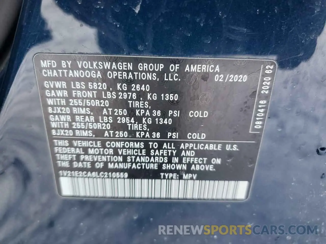 15 fotografías del automóvil dañado 1V21E2CA6LC210559 VOLKSWAGEN ATLAS 2020