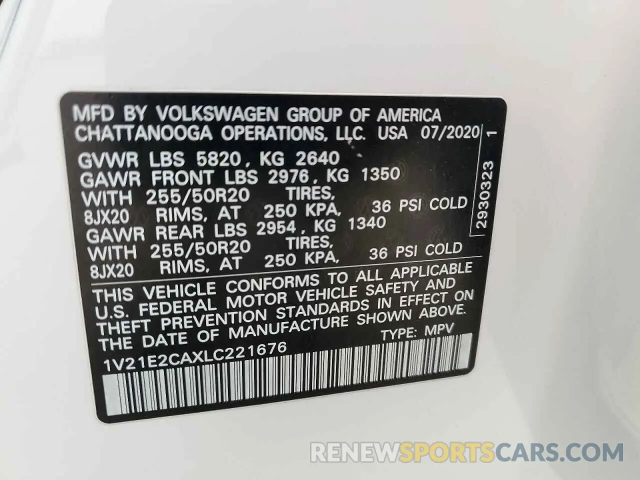 14 fotografías del automóvil dañado 1V21E2CAXLC221676 VOLKSWAGEN ATLAS 2020