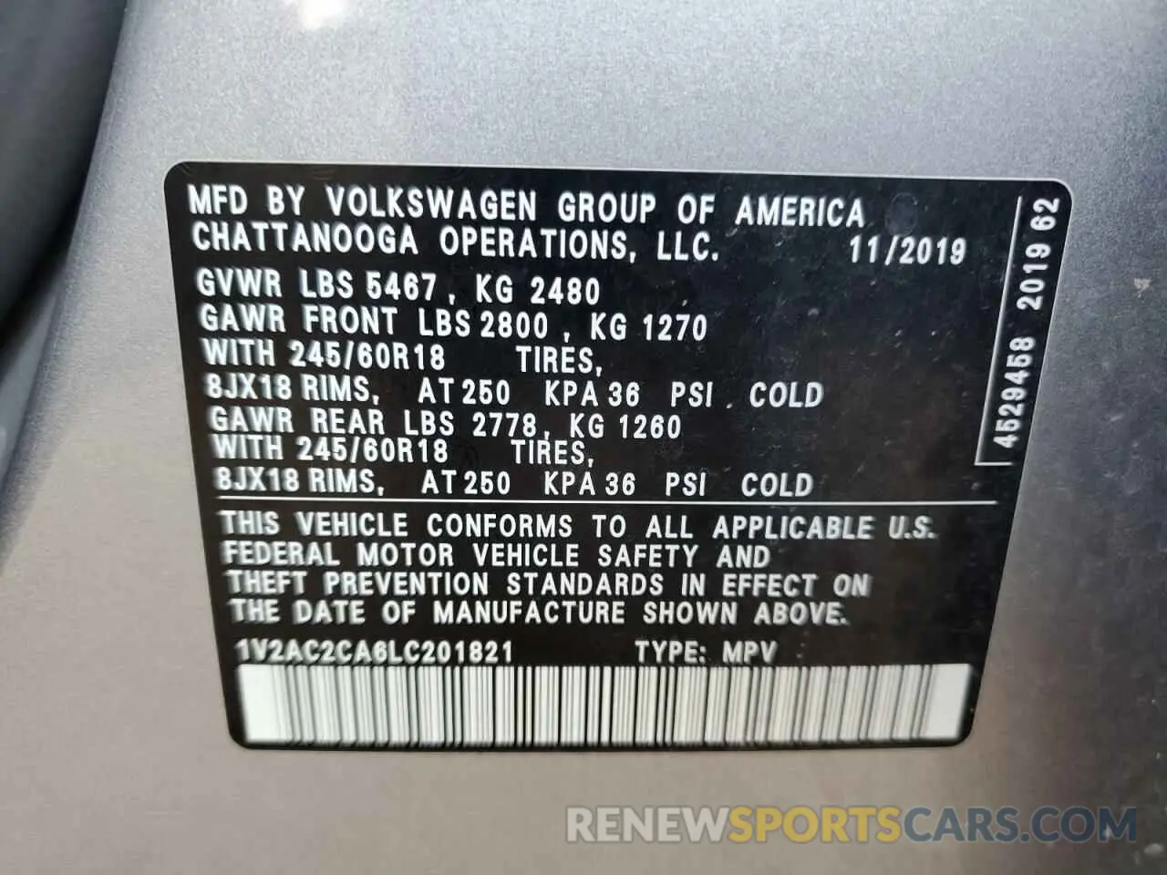 13 fotografías del automóvil dañado 1V2AC2CA6LC201821 VOLKSWAGEN ATLAS 2020