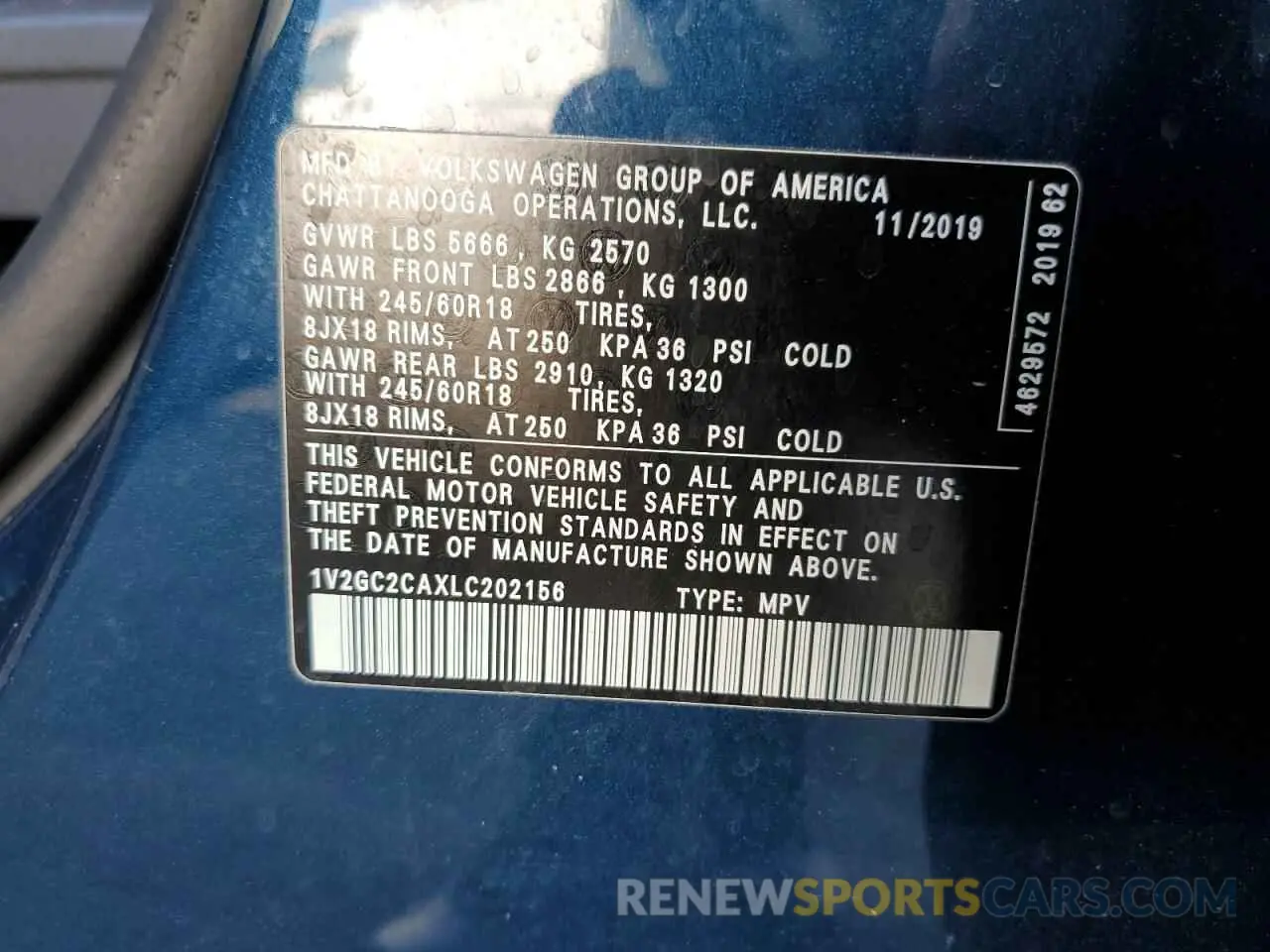 14 fotografías del automóvil dañado 1V2GC2CAXLC202156 VOLKSWAGEN ATLAS 2020