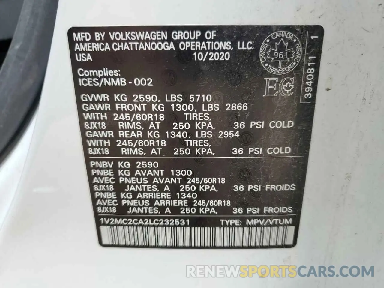 14 fotografías del automóvil dañado 1V2MC2CA2LC232531 VOLKSWAGEN ATLAS 2020
