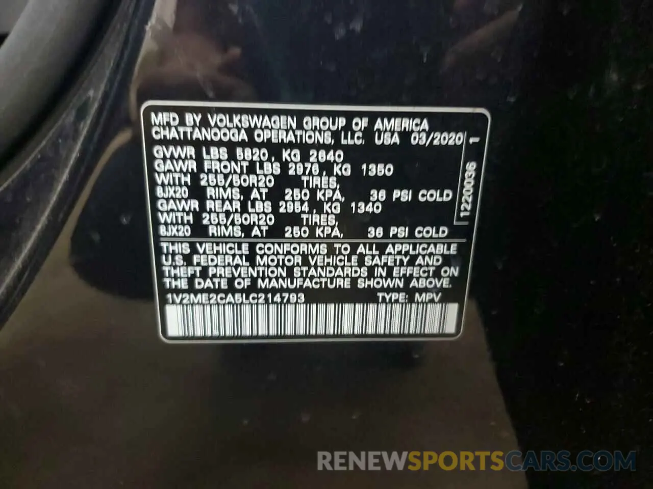 13 fotografías del automóvil dañado 1V2ME2CA5LC214793 VOLKSWAGEN ATLAS 2020