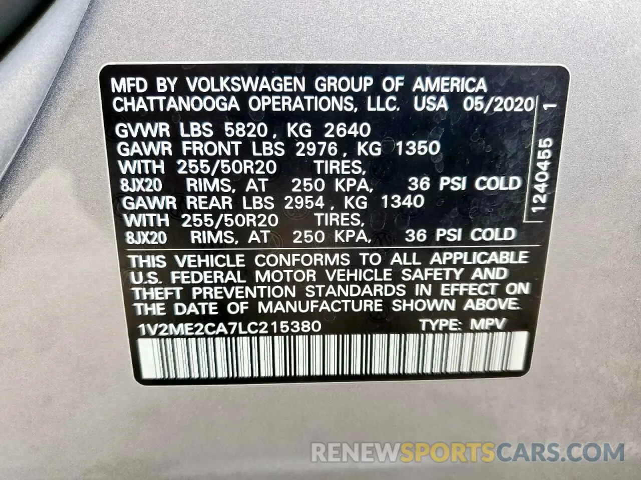 13 fotografías del automóvil dañado 1V2ME2CA7LC215380 VOLKSWAGEN ATLAS 2020