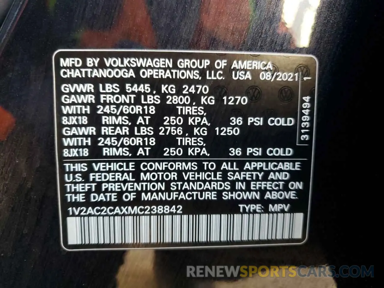 13 fotografías del automóvil dañado 1V2AC2CAXMC238842 VOLKSWAGEN ATLAS 2021