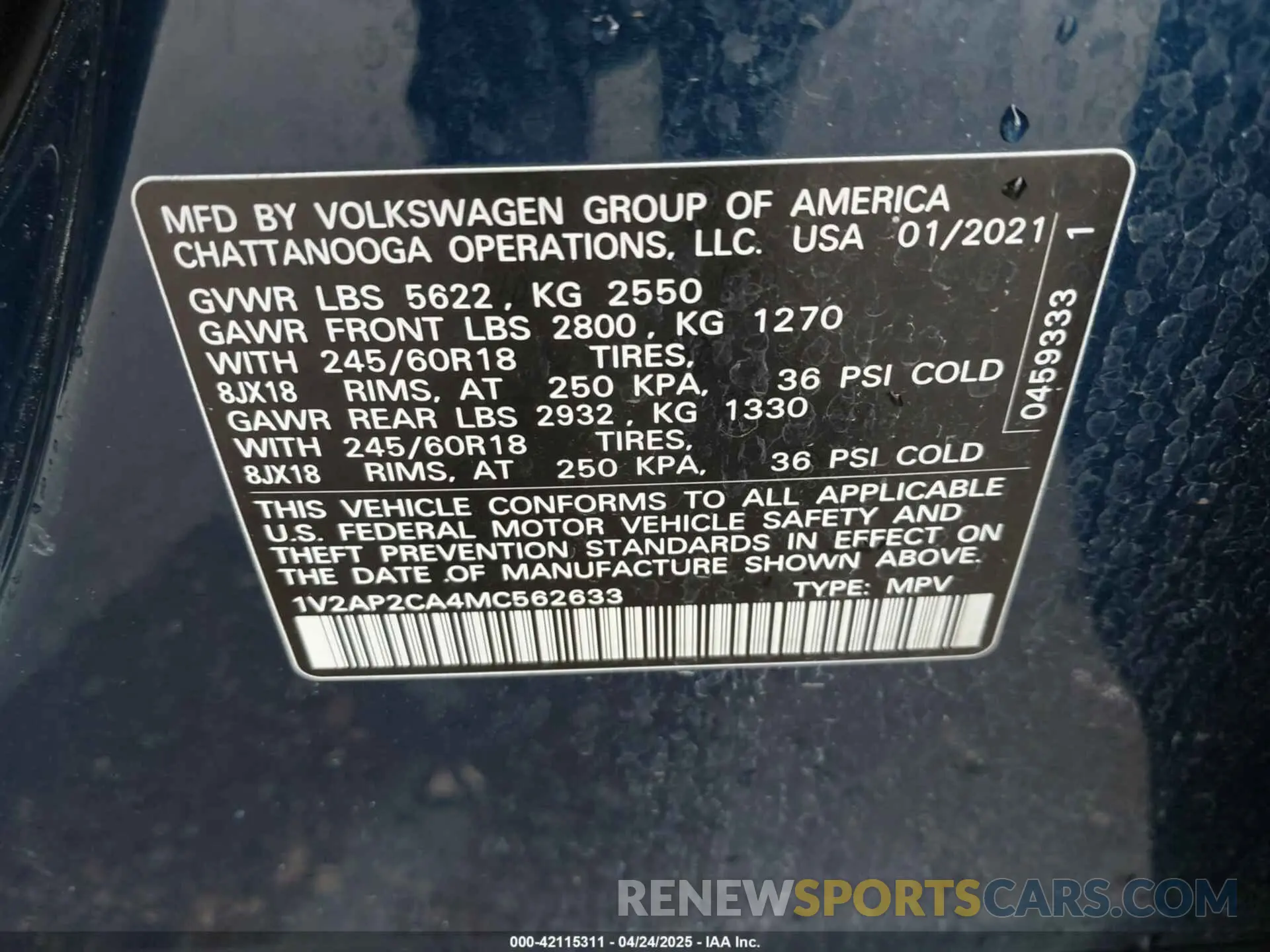9 fotografías del automóvil dañado 1V2AP2CA4MC562633 VOLKSWAGEN ATLAS 2021