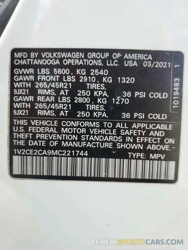 14 fotografías del automóvil dañado 1V2CE2CA9MC221744 VOLKSWAGEN ATLAS 2021