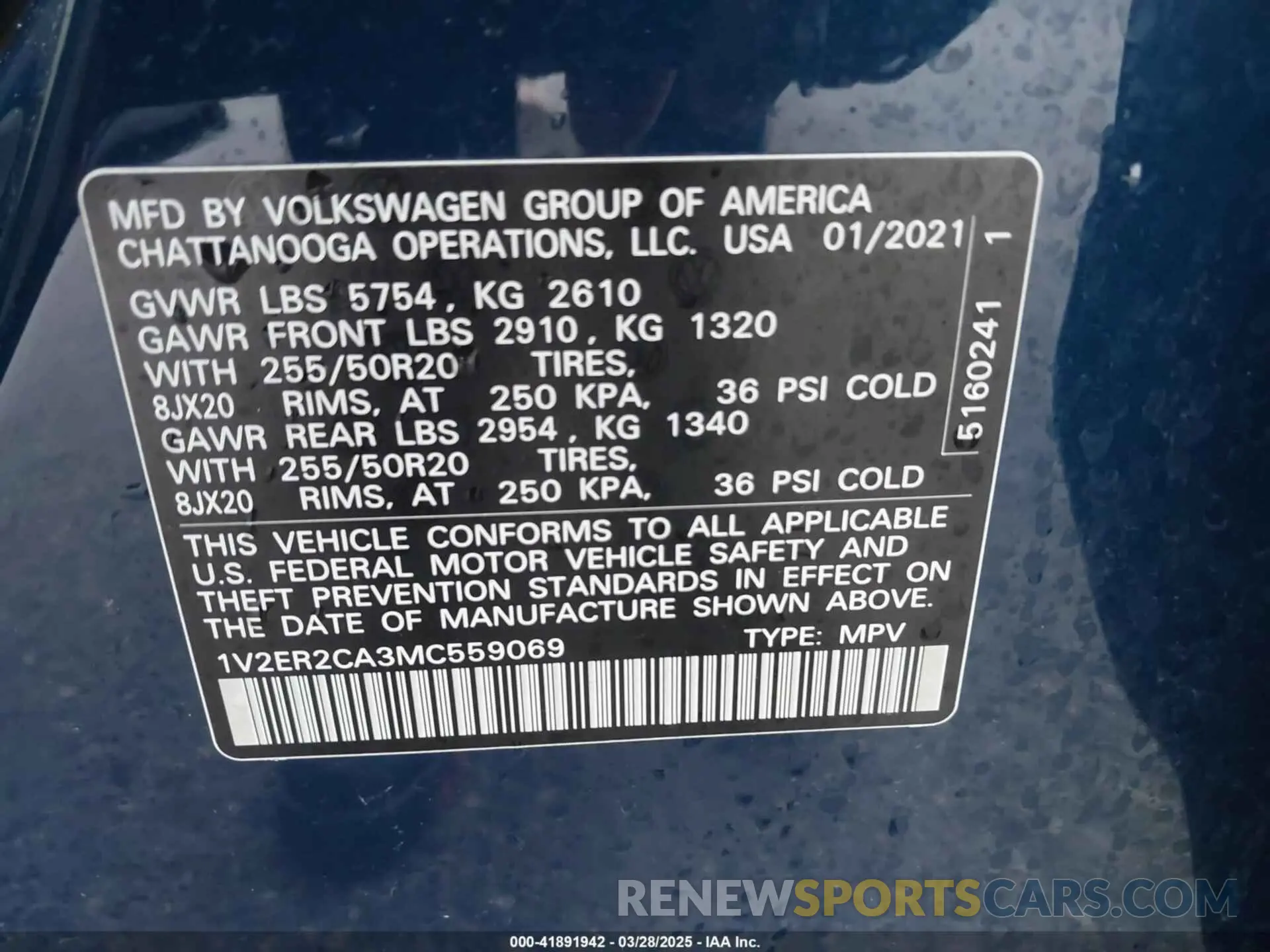 9 fotografías del automóvil dañado 1V2ER2CA3MC559069 VOLKSWAGEN ATLAS 2021