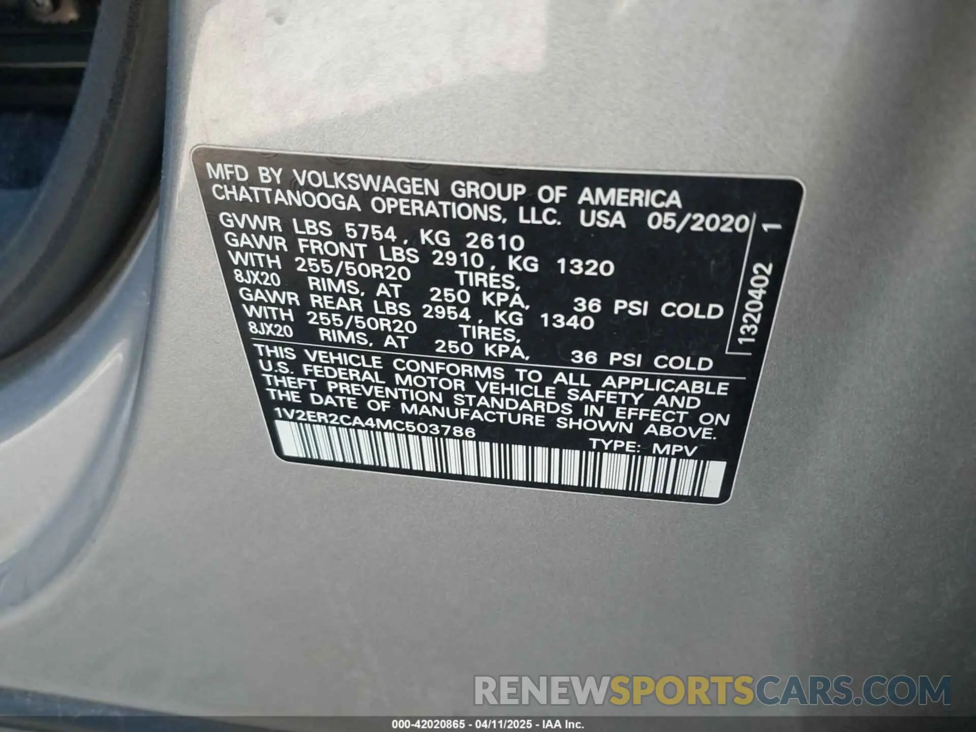 9 fotografías del automóvil dañado 1V2ER2CA4MC503786 VOLKSWAGEN ATLAS 2021
