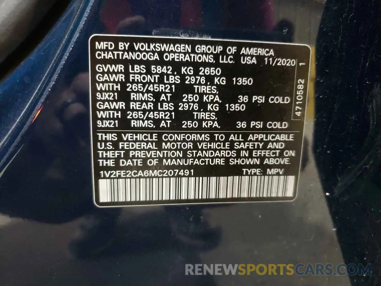 13 fotografías del automóvil dañado 1V2FE2CA6MC207491 VOLKSWAGEN ATLAS 2021