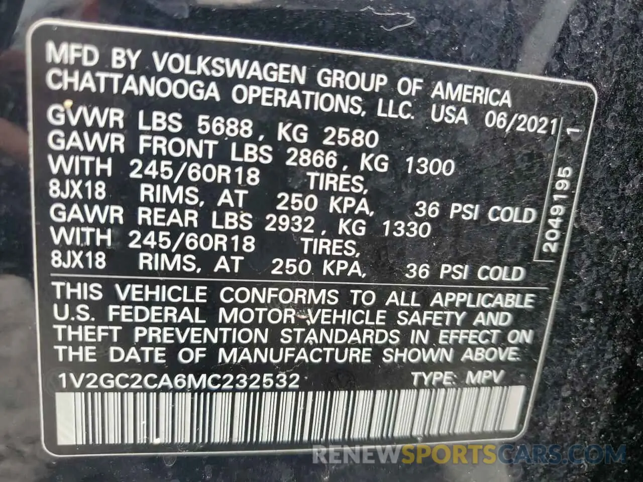 13 fotografías del automóvil dañado 1V2GC2CA6MC232532 VOLKSWAGEN ATLAS 2021