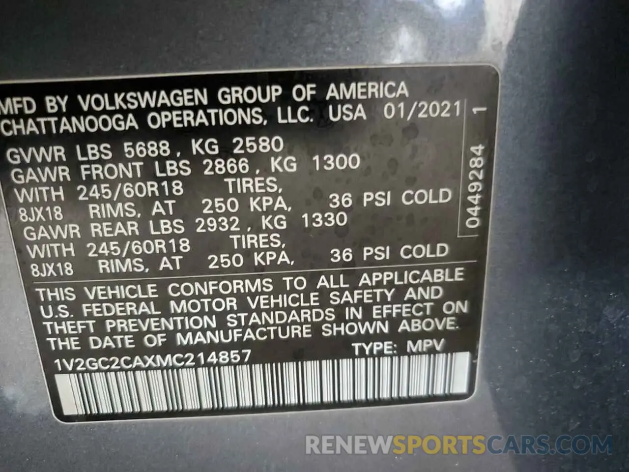 13 fotografías del automóvil dañado 1V2GC2CAXMC214857 VOLKSWAGEN ATLAS 2021