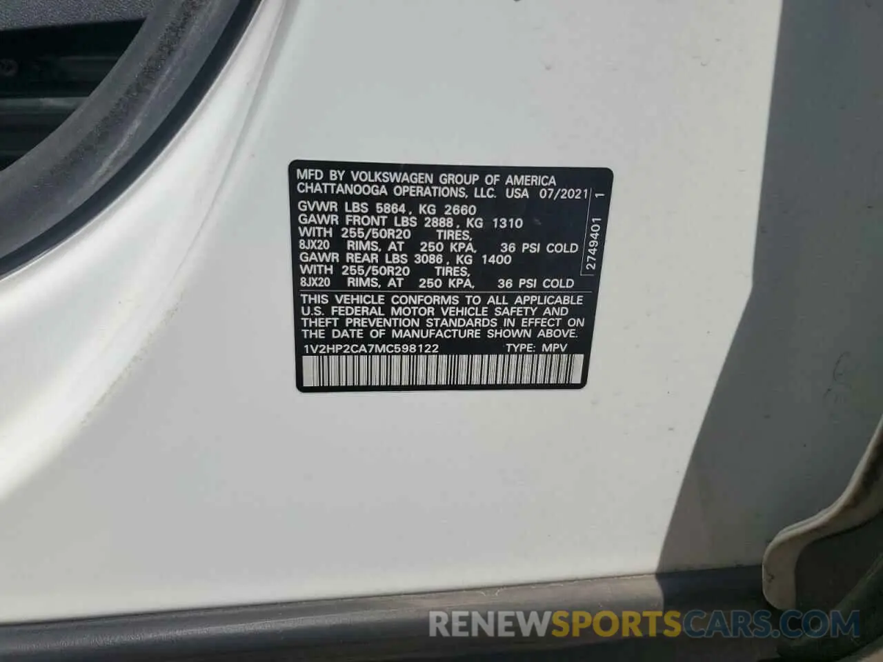 14 fotografías del automóvil dañado 1V2HP2CA7MC598122 VOLKSWAGEN ATLAS 2021