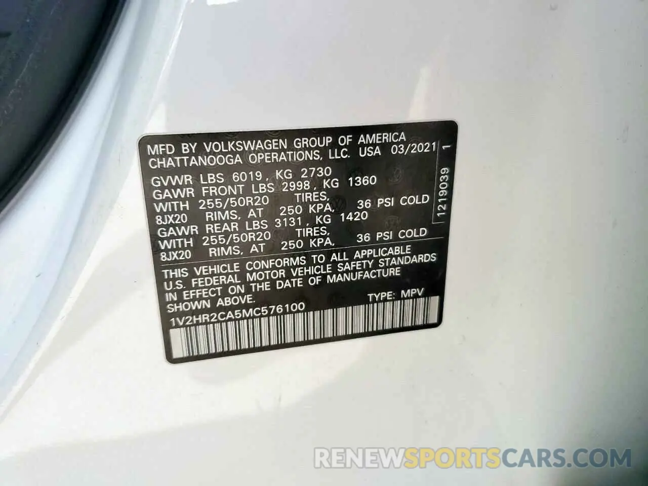 12 fotografías del automóvil dañado 1V2HR2CA5MC576100 VOLKSWAGEN ATLAS 2021