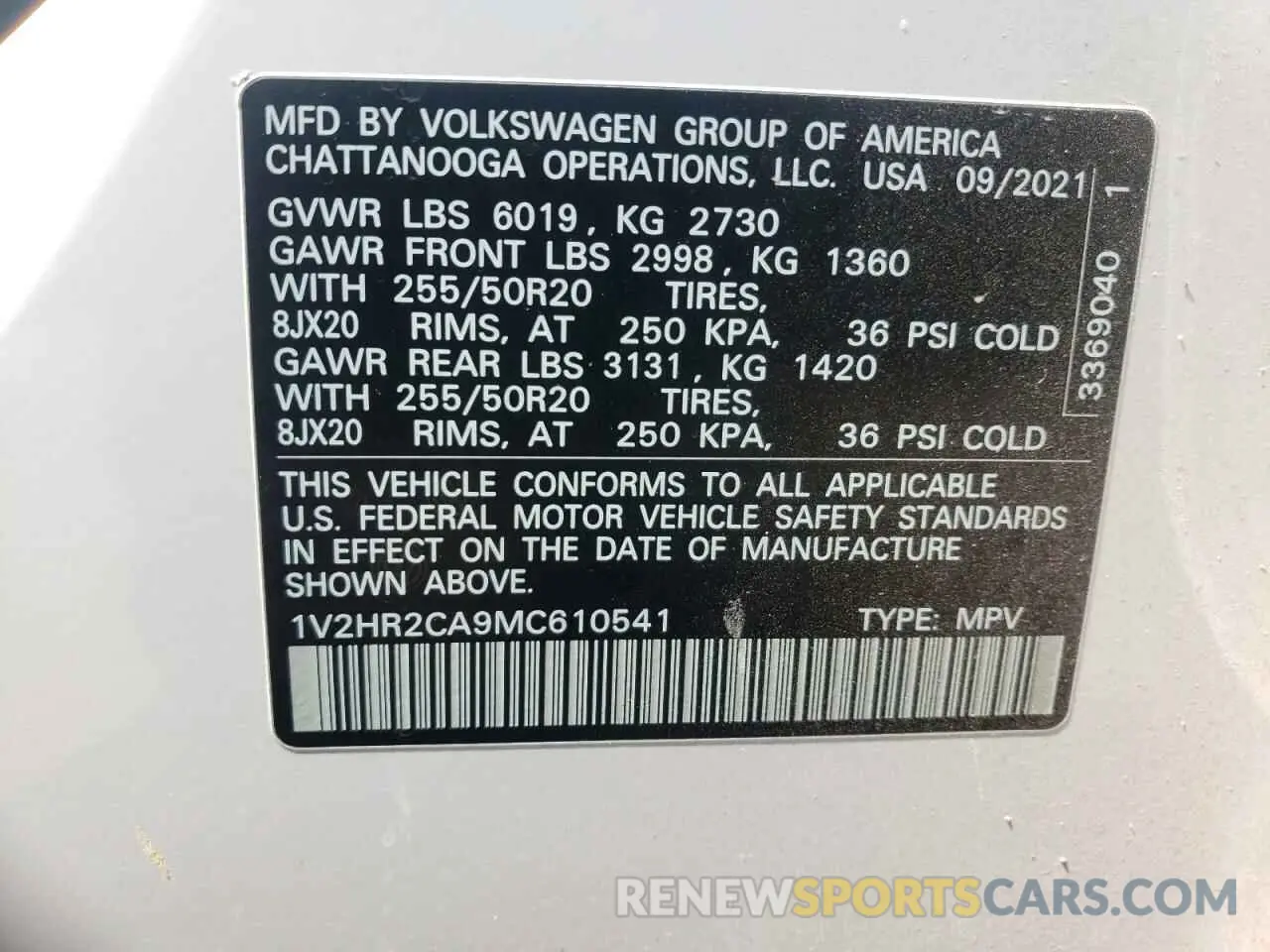 13 fotografías del automóvil dañado 1V2HR2CA9MC610541 VOLKSWAGEN ATLAS 2021