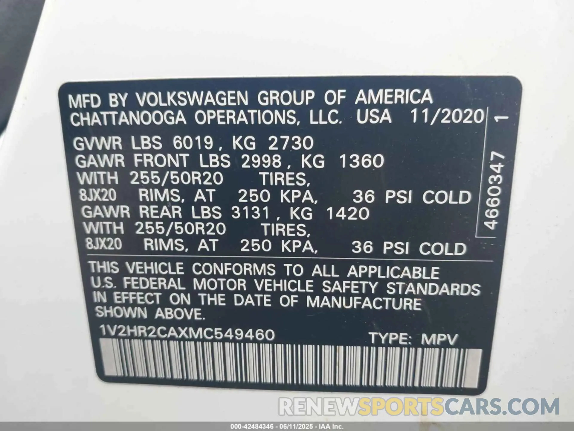 9 fotografías del automóvil dañado 1V2HR2CAXMC549460 VOLKSWAGEN ATLAS 2021